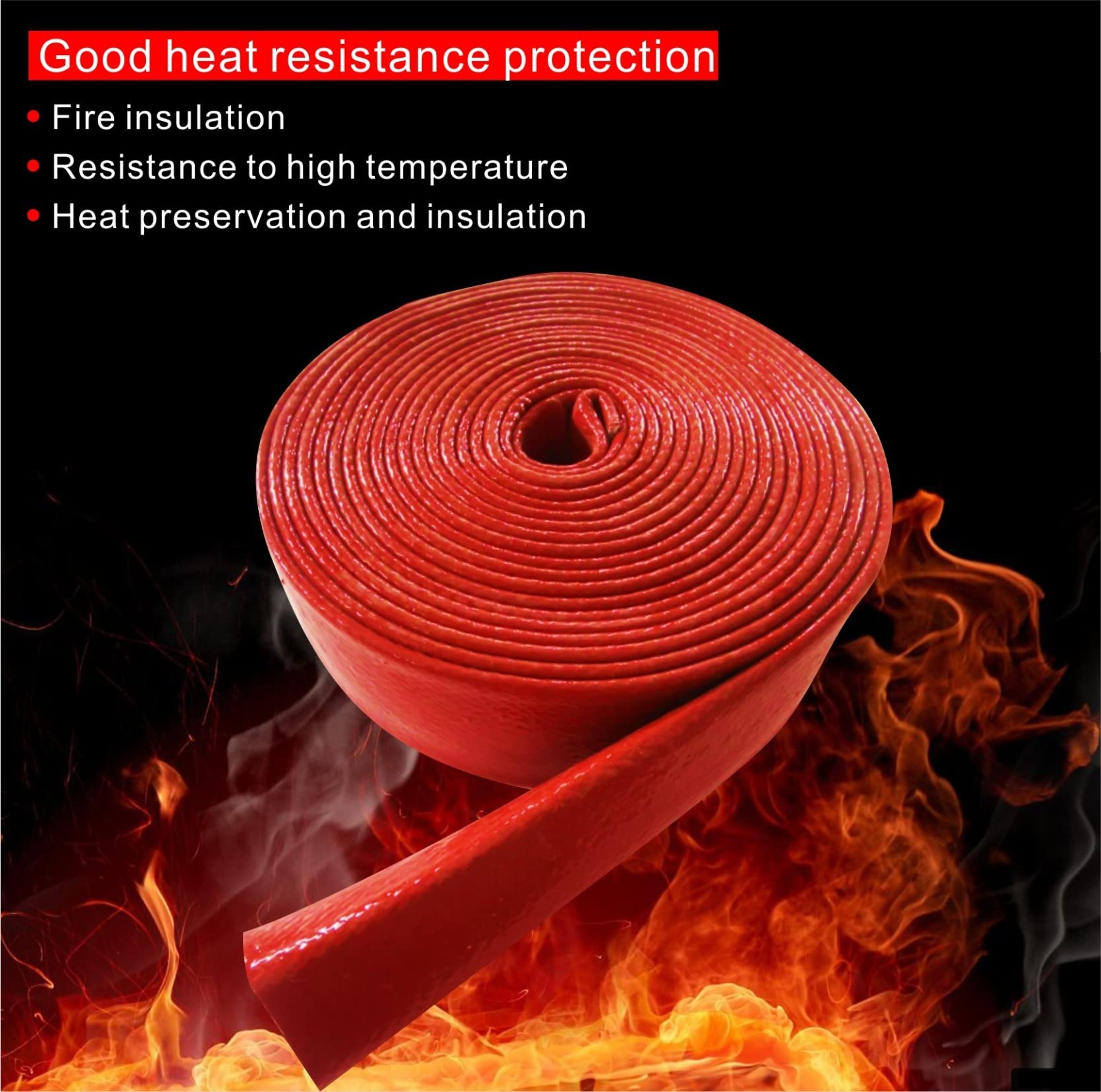 Heat Shield Insulation Sleeve – Fireproof Silicone Coated Fiberglass 1/2″ ID x 5
