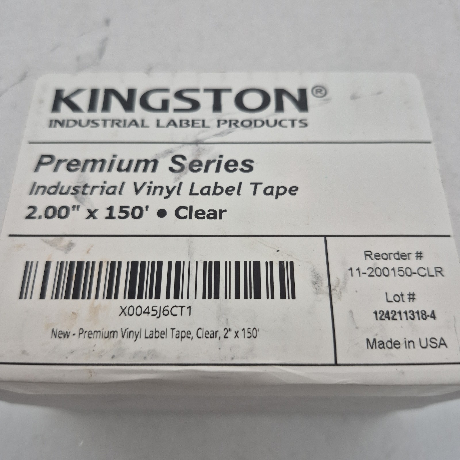 Kingston Premium Series Industrial Vinyl Label Tape Clear 2in x 150ft New