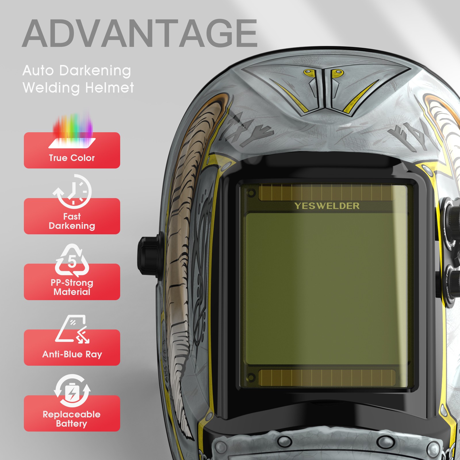 Berserker Large View Auto Darkening Welding Helmet True Color Welder Helmet