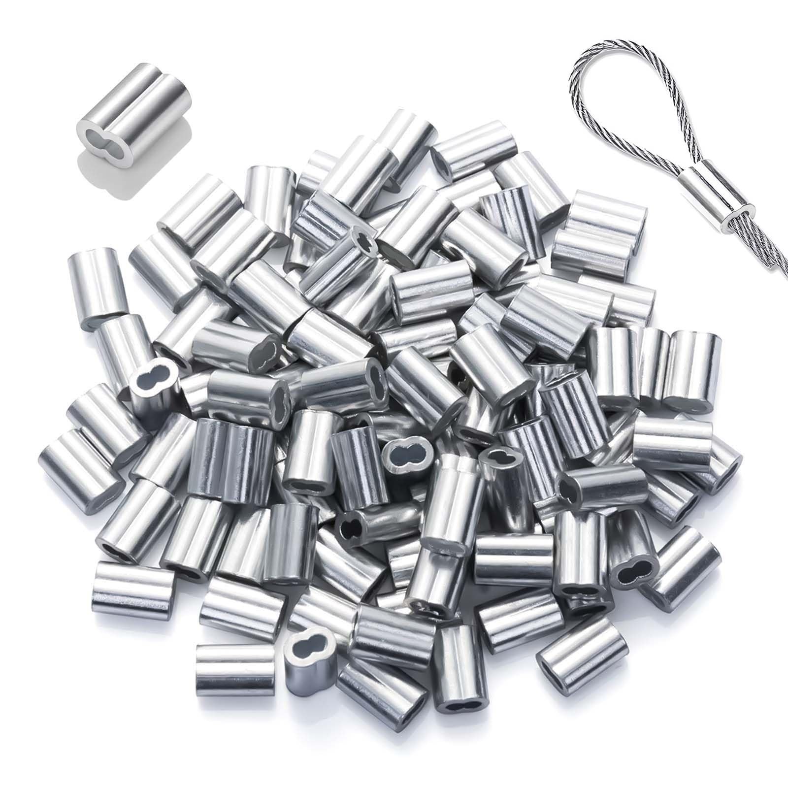 100 PCS 1/8 Inch 3mm Aluminum Crimping Sleeves Loops Cable Wire Ferrules Ends
