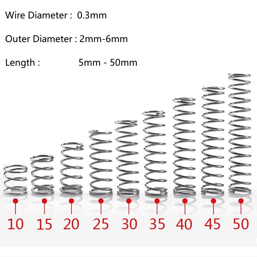 0.3mm Wire Dia. 2/3/4/5/6mm Outside Dia. Compression Spring 304 Stainless Steel