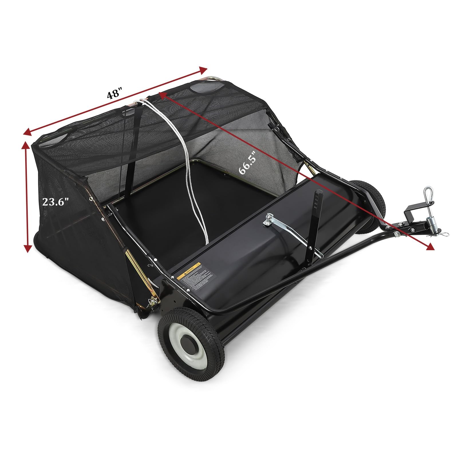42» Tow Behind Lawn Sweeper Leaf & Grass Collector w/Adjustable Sweeping Height