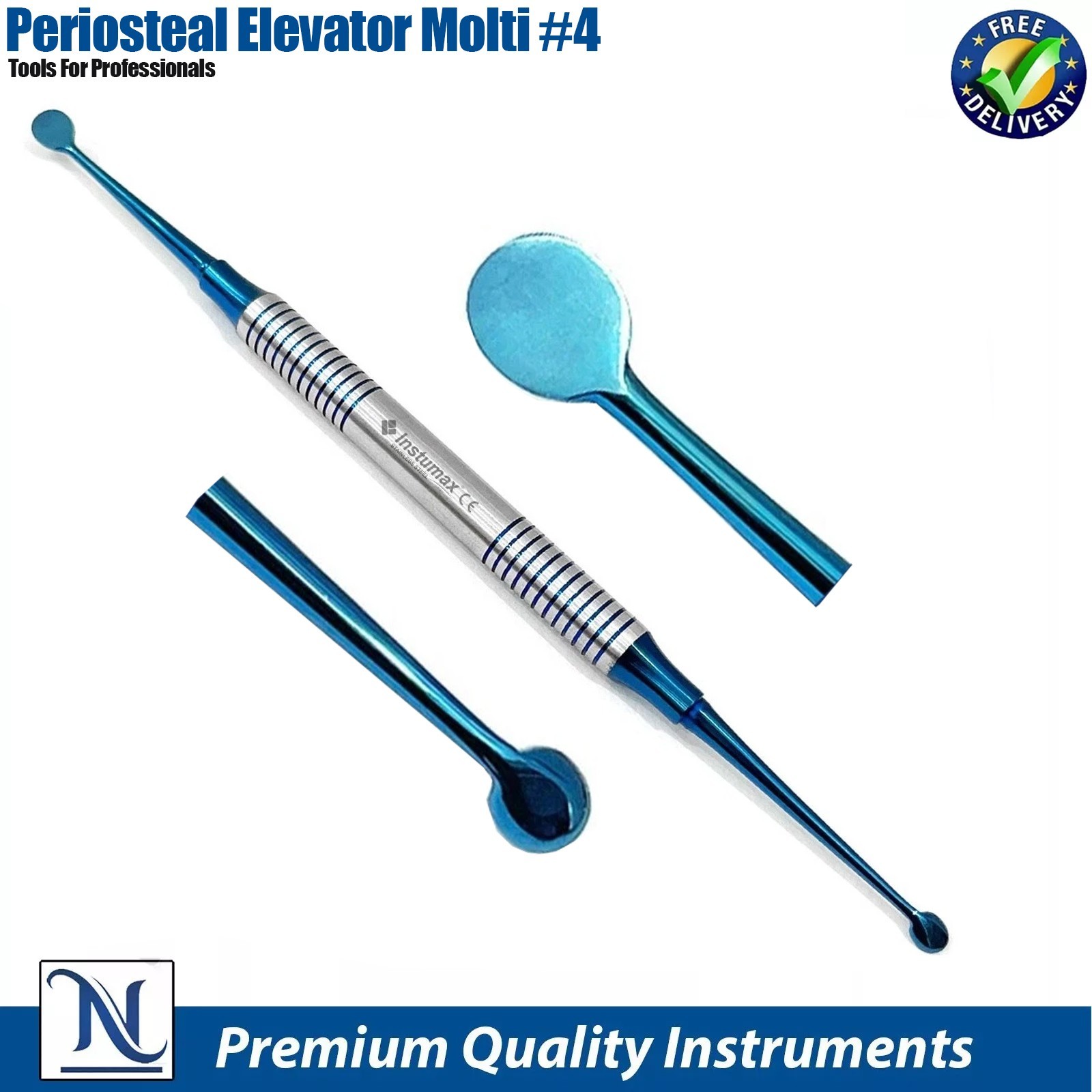X10 Dental Periosteal Elevator Molt # 4 Blue Titanium Coated Double Ended German