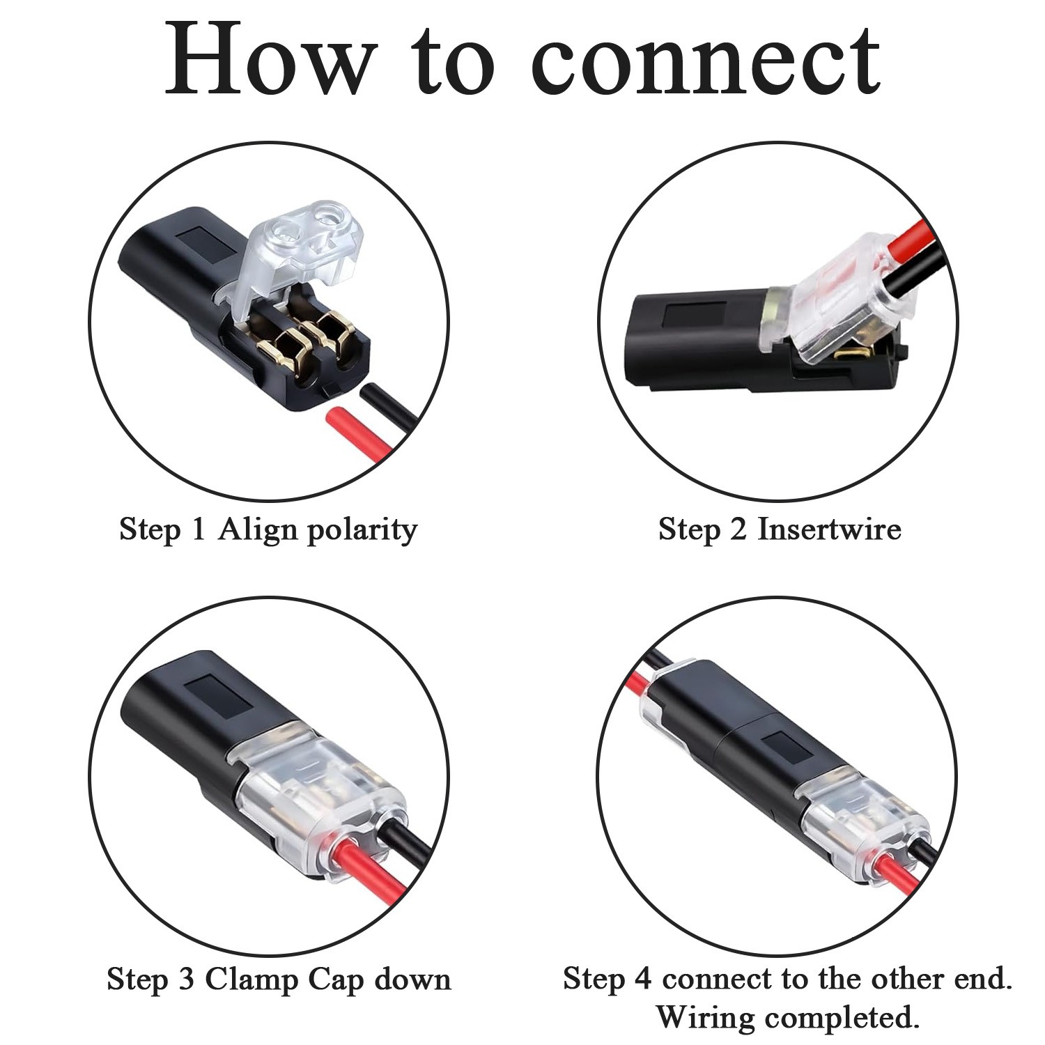 25/50PCS Double-Wire Plug-in Connector – 2 Pin LED Light Strip Connectors Kit US