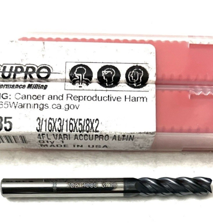 Accupro 3/16″ 4FL Square End Mill Solid Carbide AlTiN 70214085 NEW