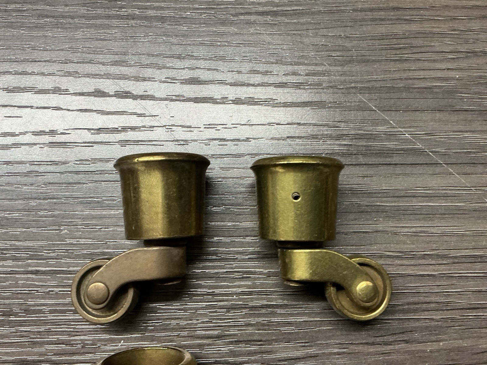 4 Brass Wheels Furniture Swivel Casters Fits 3/4” Diameter Tapered Leg NOS