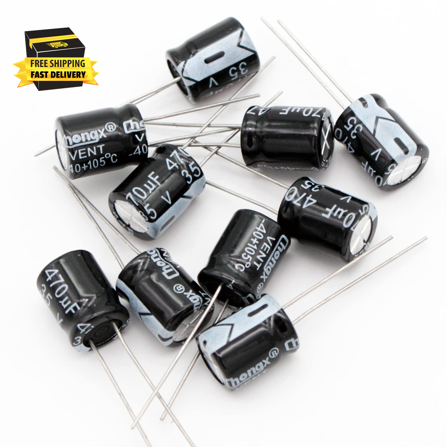 (Pack of 10) Capacitor 470Uf 35V, Aluminum Electrolytic Capacitors 105 C ±20% fo
