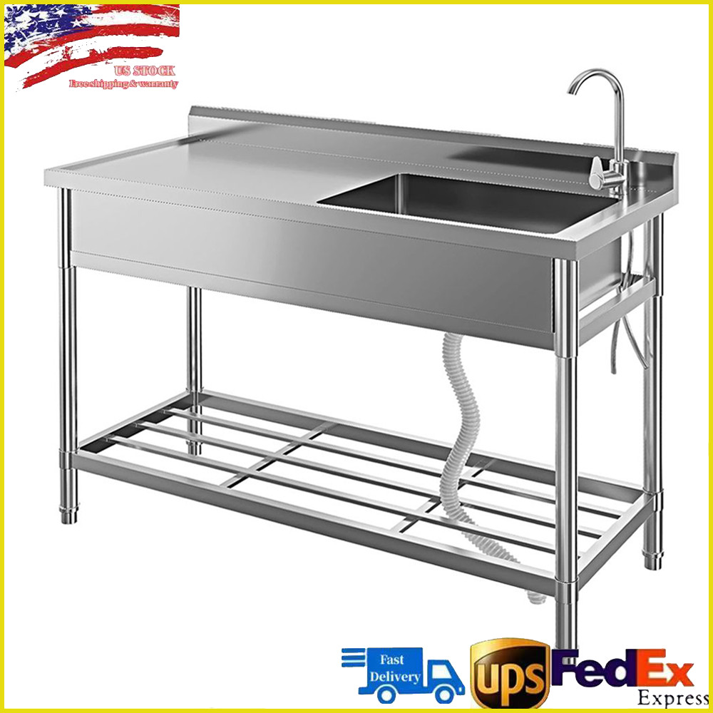 47″ Kitchen Sink Stainless Steel Commercial 1 Compartment Utility Sink W/ Faucet