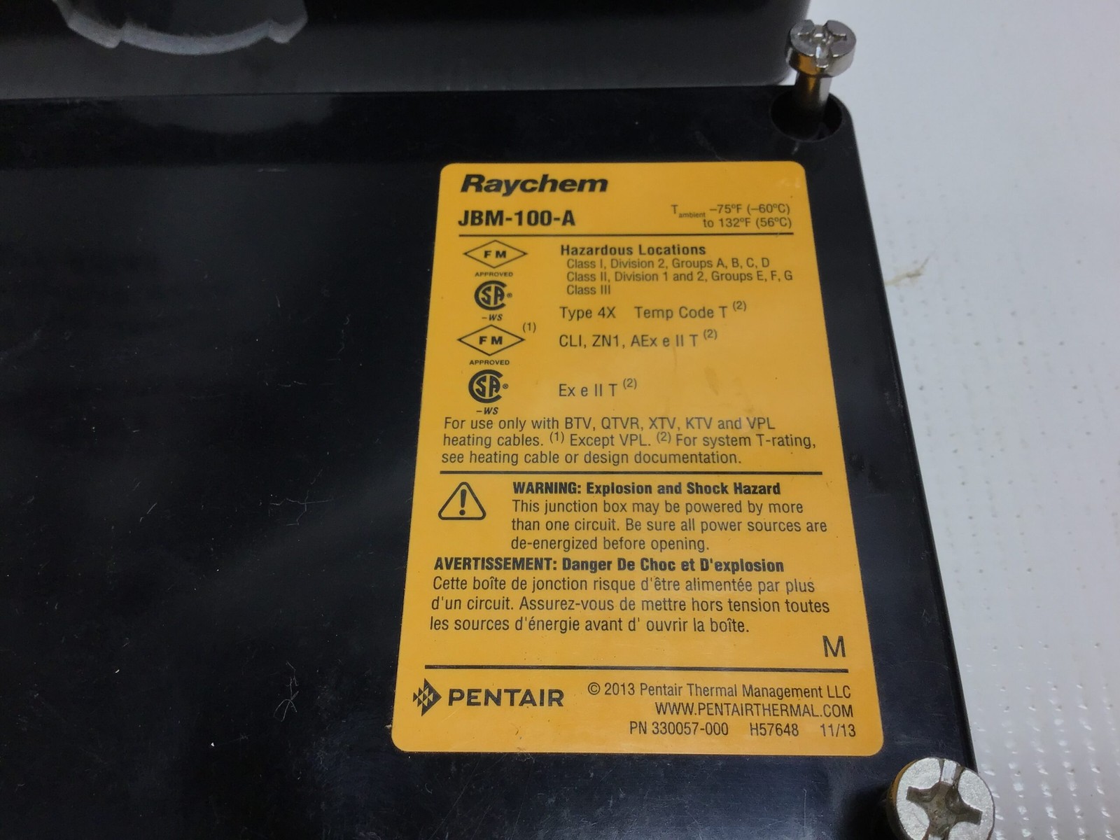Raychem JBM-100-A Junction Box Type 4X Temp Code T