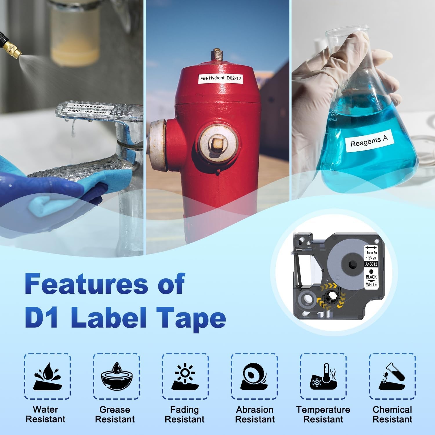 5PK For Dymo D1 Black on White S0720530 Label Tape Cassette 45013 1/2″ 12mm 160