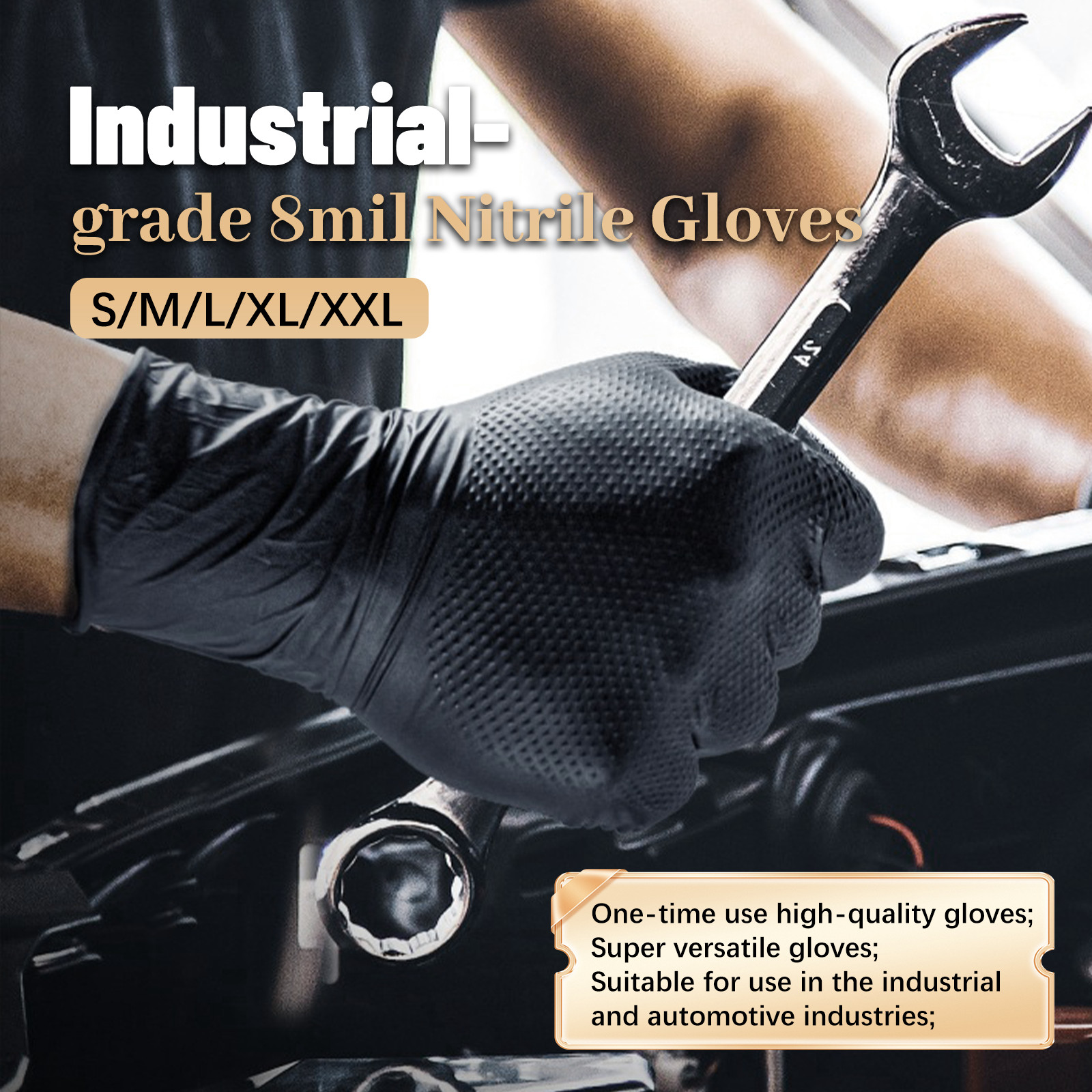 Heavy Duty 8mil Black Nitrile Gloves Diamond Textured Powder Free Industrial XXL
