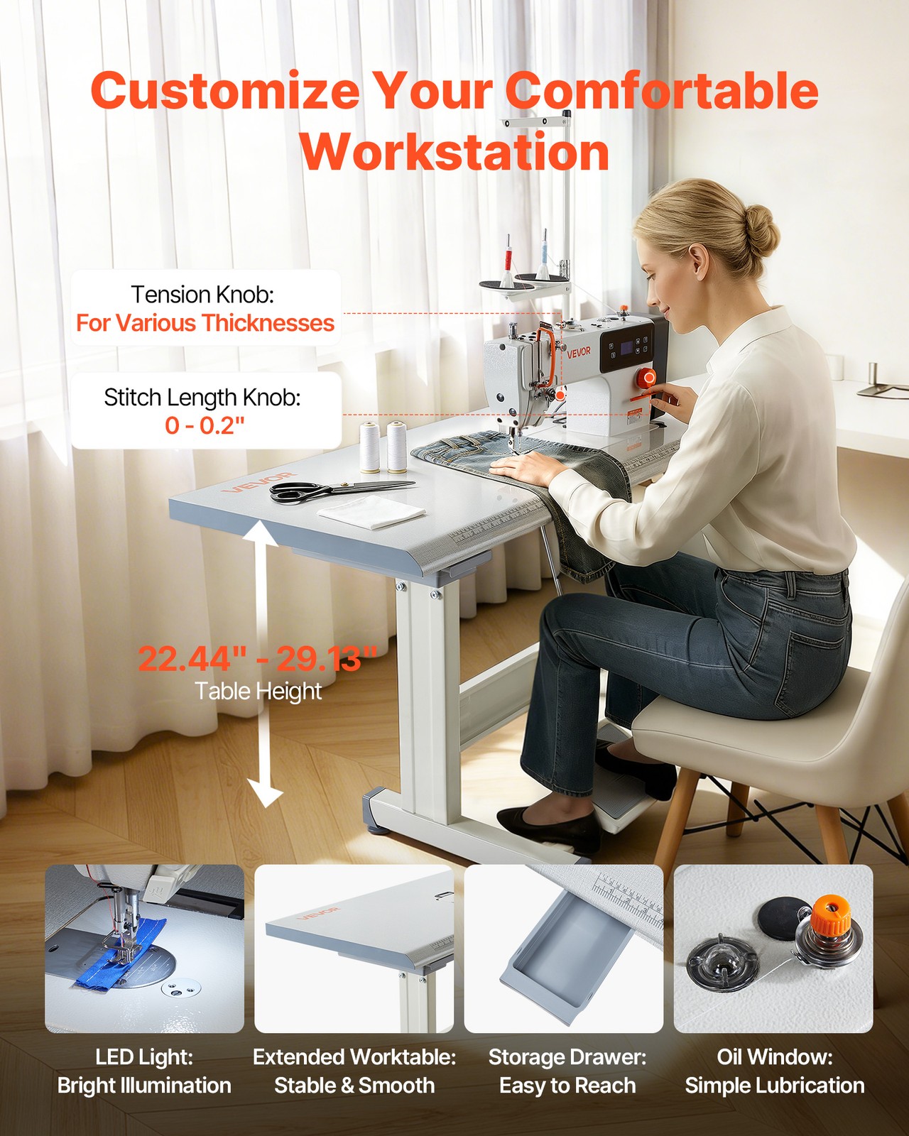 VEVOR Industrial Sewing Machine Lockstitch Sewing Machine Set 550W Servo Motor