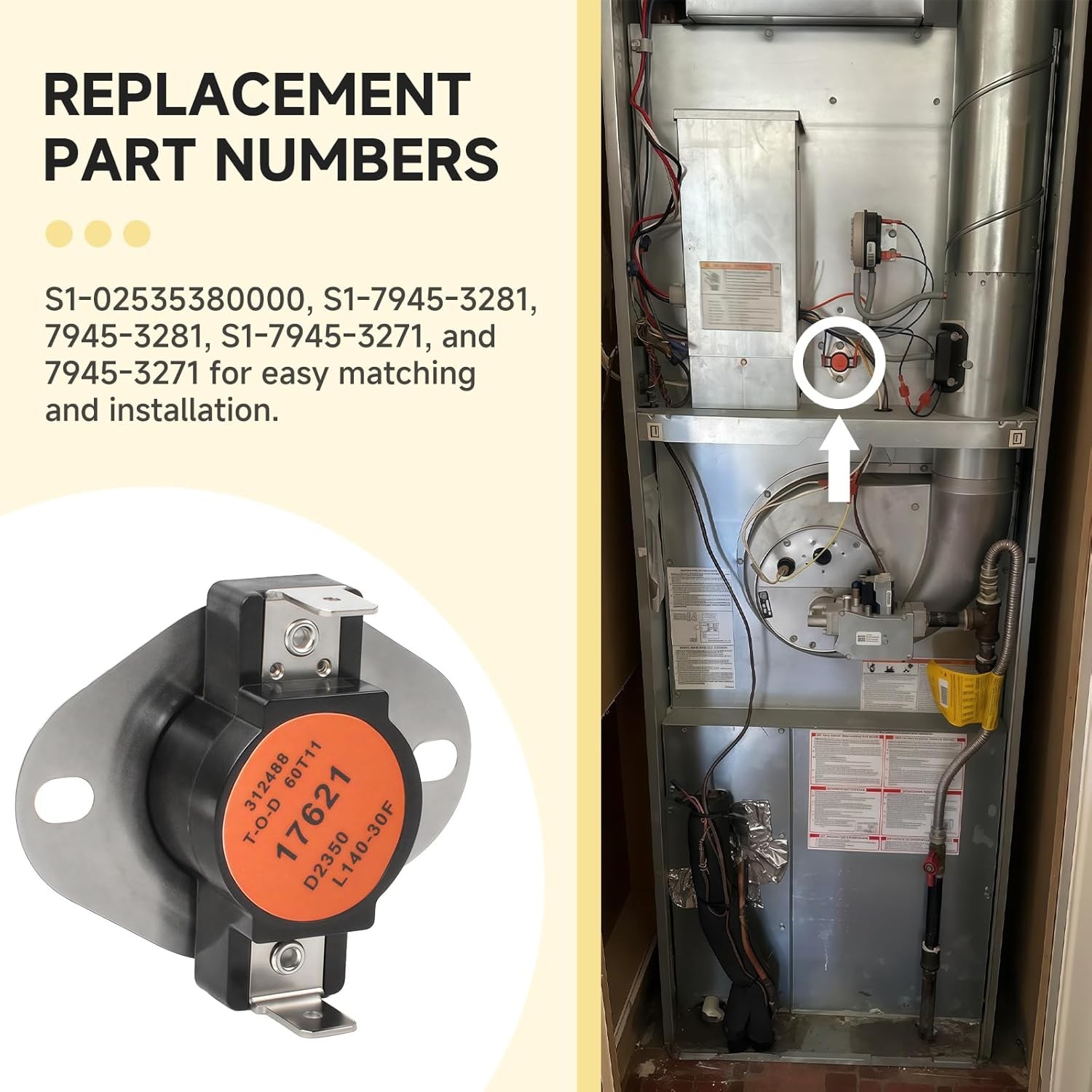 S1-02535380000 Furnace Temperature Limit Switch, Compatible with Coleman, York,