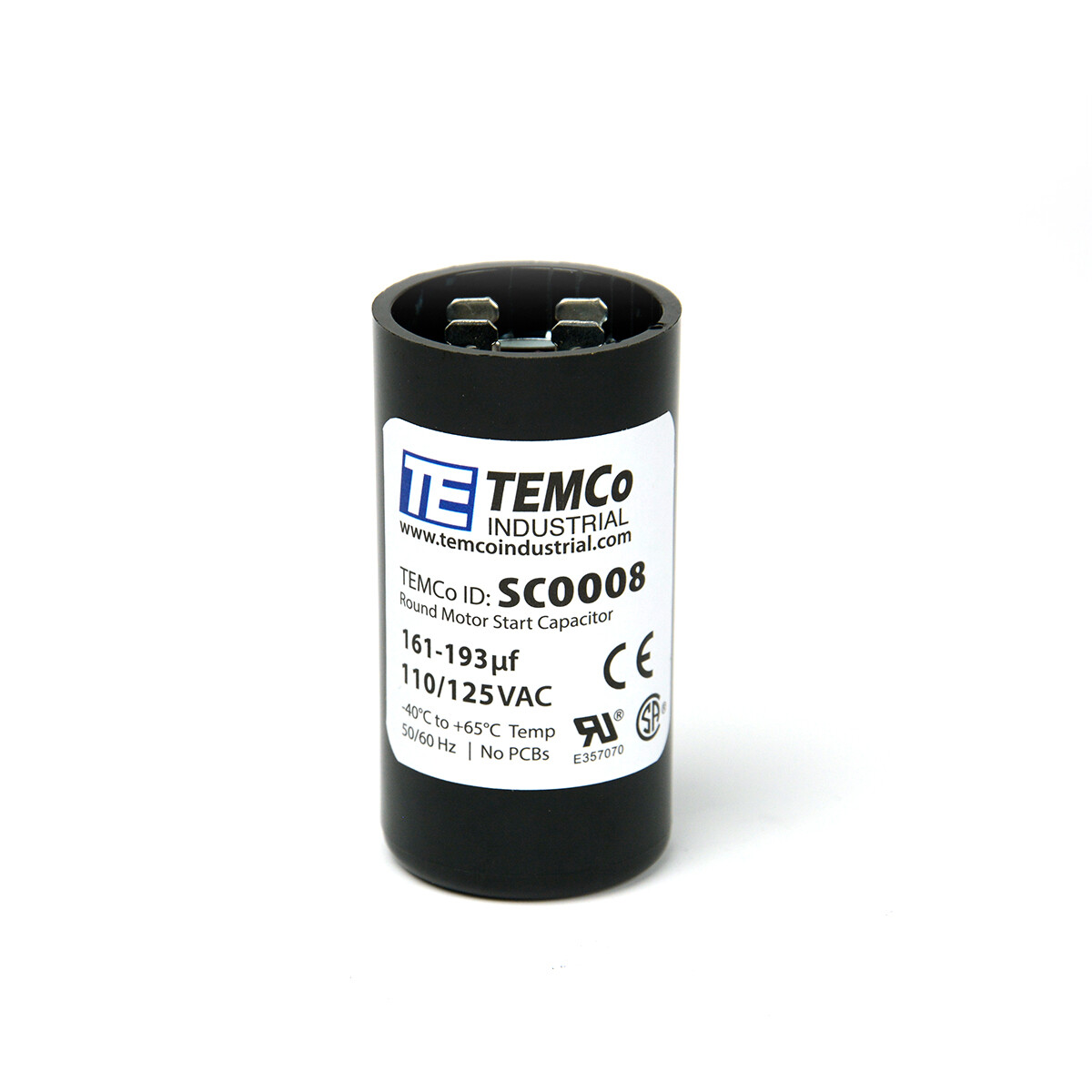 TEMCo 161-193 uf/MFD 110-125 VAC volts Round Start Capacitor 50/60 Hz -Lot-1