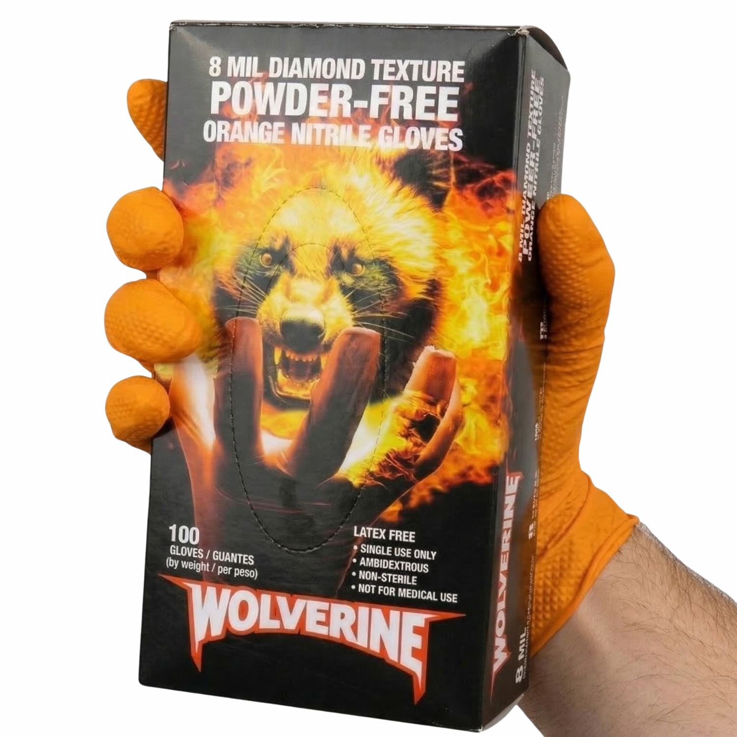 Wolverine Orange Nitrile Gloves, 8 Mil, Raised Diamond Texture 1000 Pcs Medium