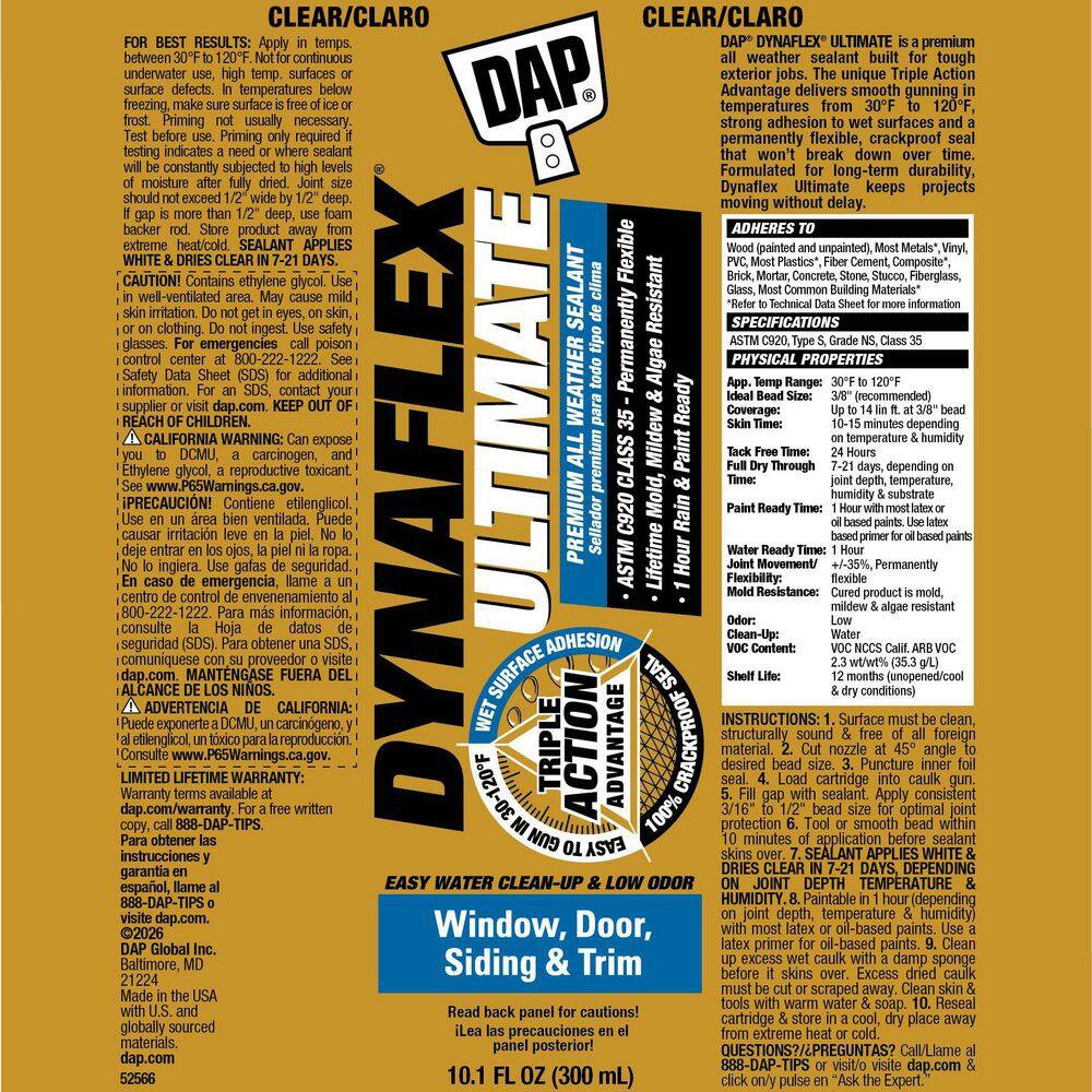 Dynaflex Ultimate 10.1 Oz. Clear Premium All Weather Exterior Window, Door, Sidi
