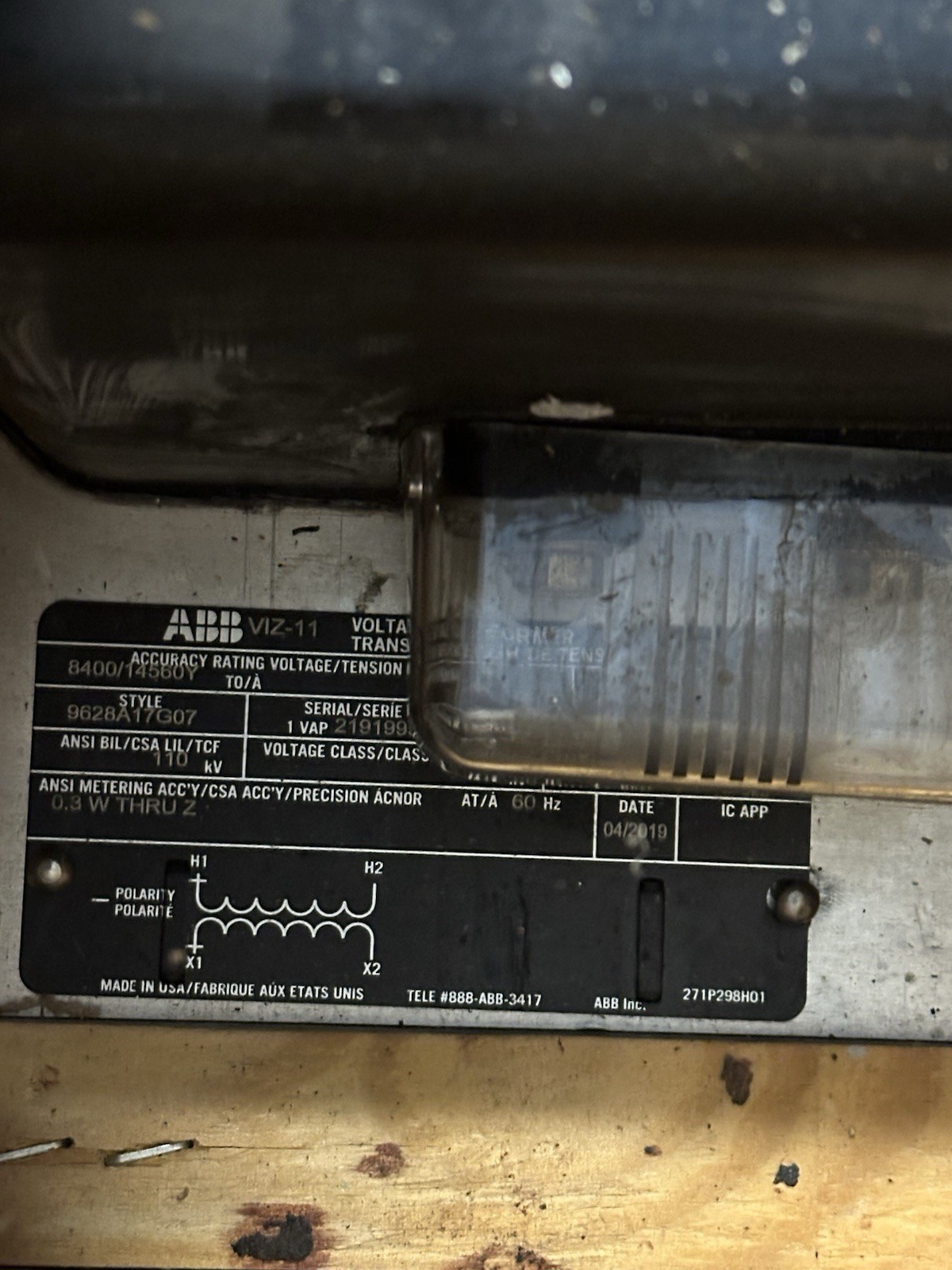ABB VIZ‑11 Indoor Voltage Transformer 9628A17G07 – 15kV, 110kV BIL, OEM