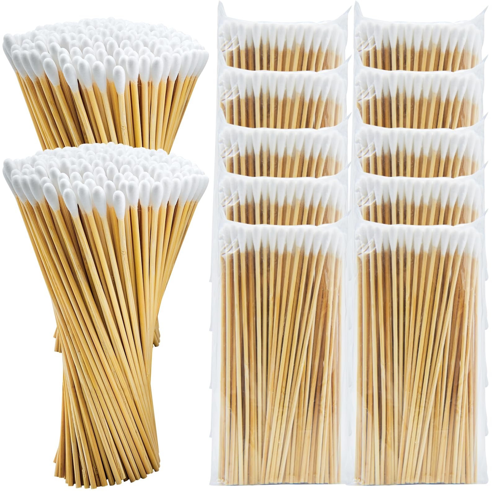500/1000 Count 6” Long Round/Pointed Cotton Swabs Durable Stem, Lint- Free G…