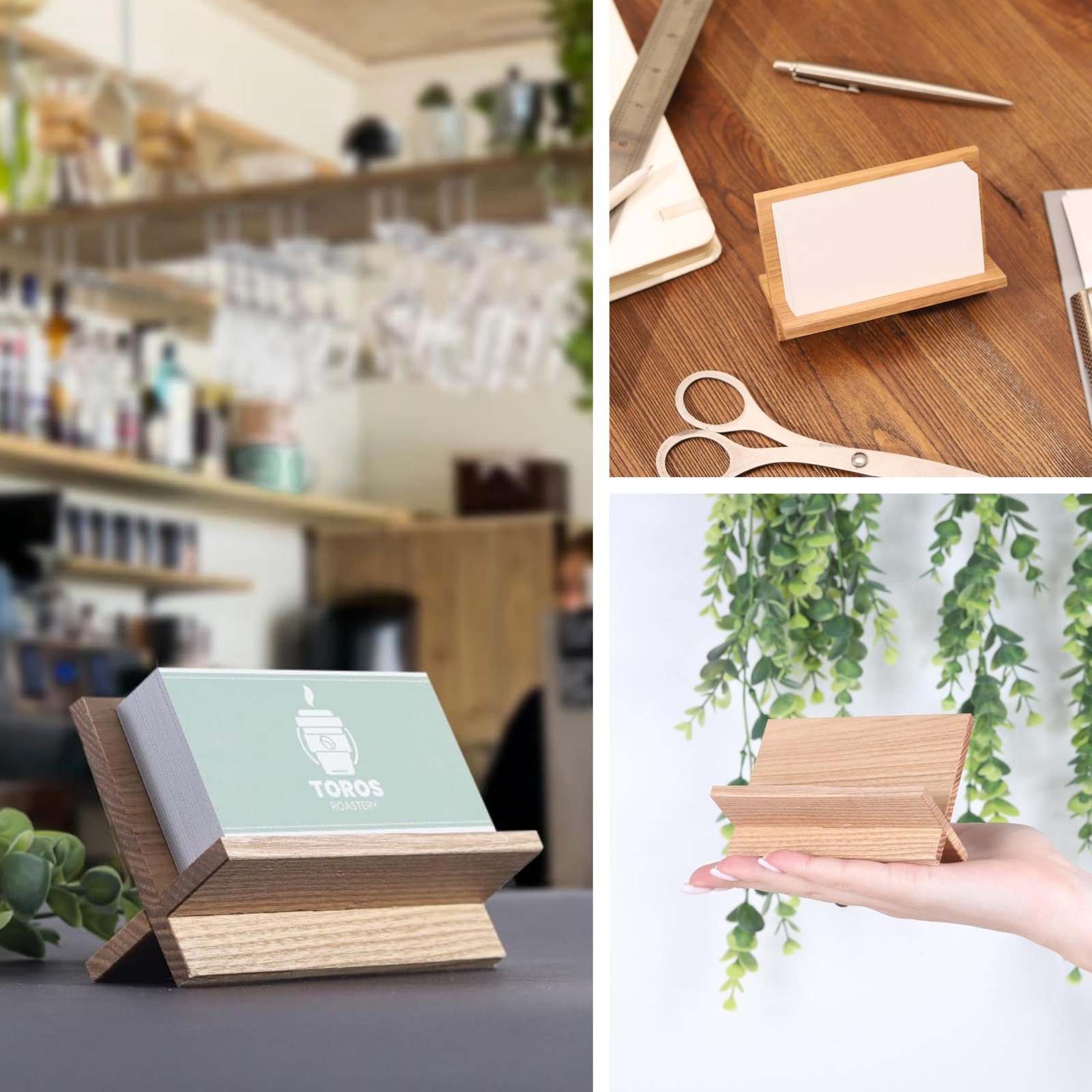 Business Card Holder for Desk – Light Beige Wood Small Cards Holders, Profess…