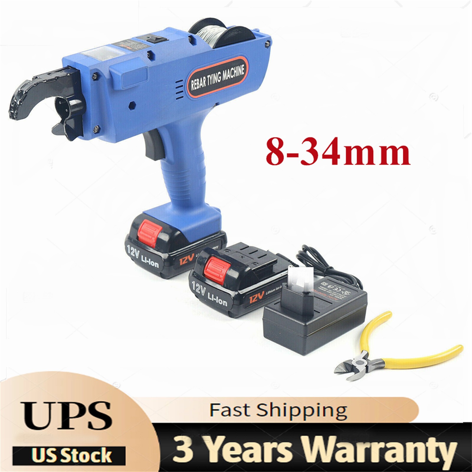 Rebar Tier Tying Machine 8-34mm Rebar Tie Gun Automatic Steel Bar Rod Tying Tool