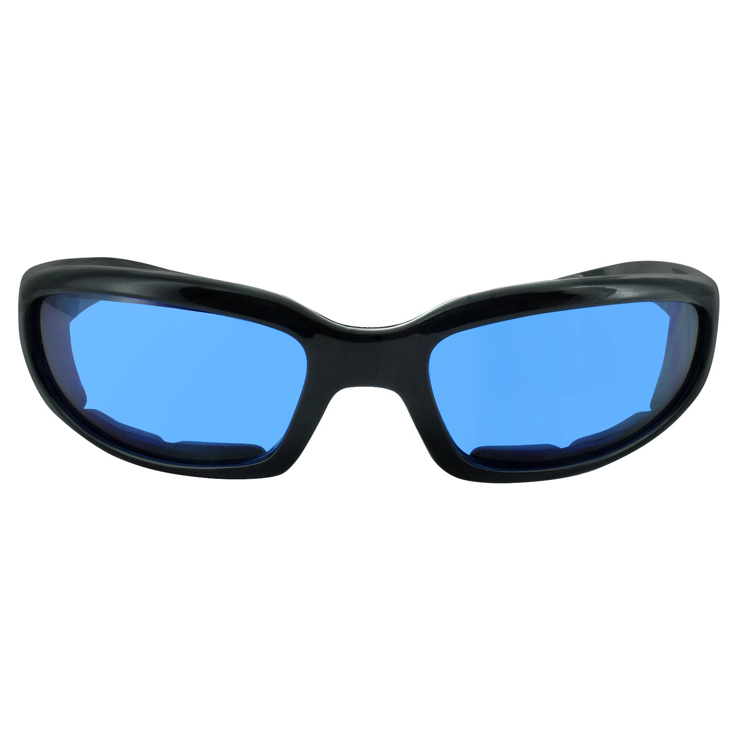 Global Vision Chicago Padded Motorcycle Glasses Black w Blue Lens EAR LOCK Pouch