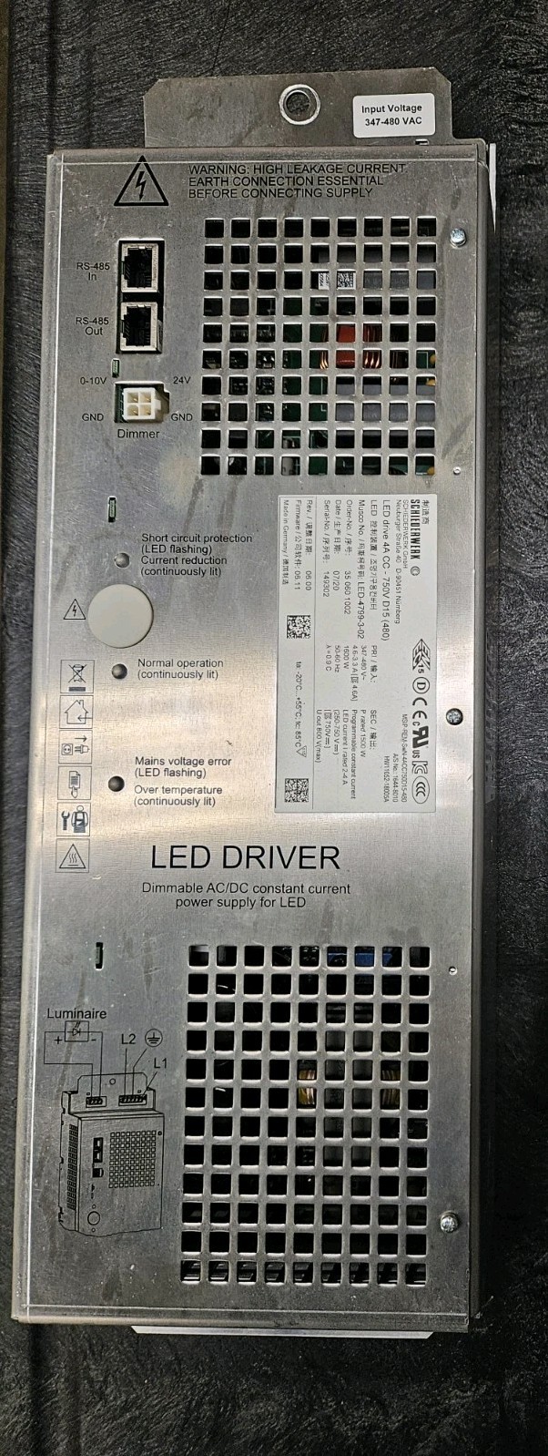 Schiederwerk LED-4799-3-06 LED Driver 4A CC-750V D15 480 Silver Used