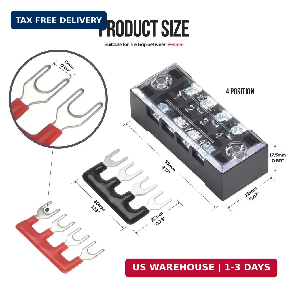 73Pcs(6Sets) Terminal Block Set, 6Pcs 4 Positions 600V 15A Dual Row Screw Termin