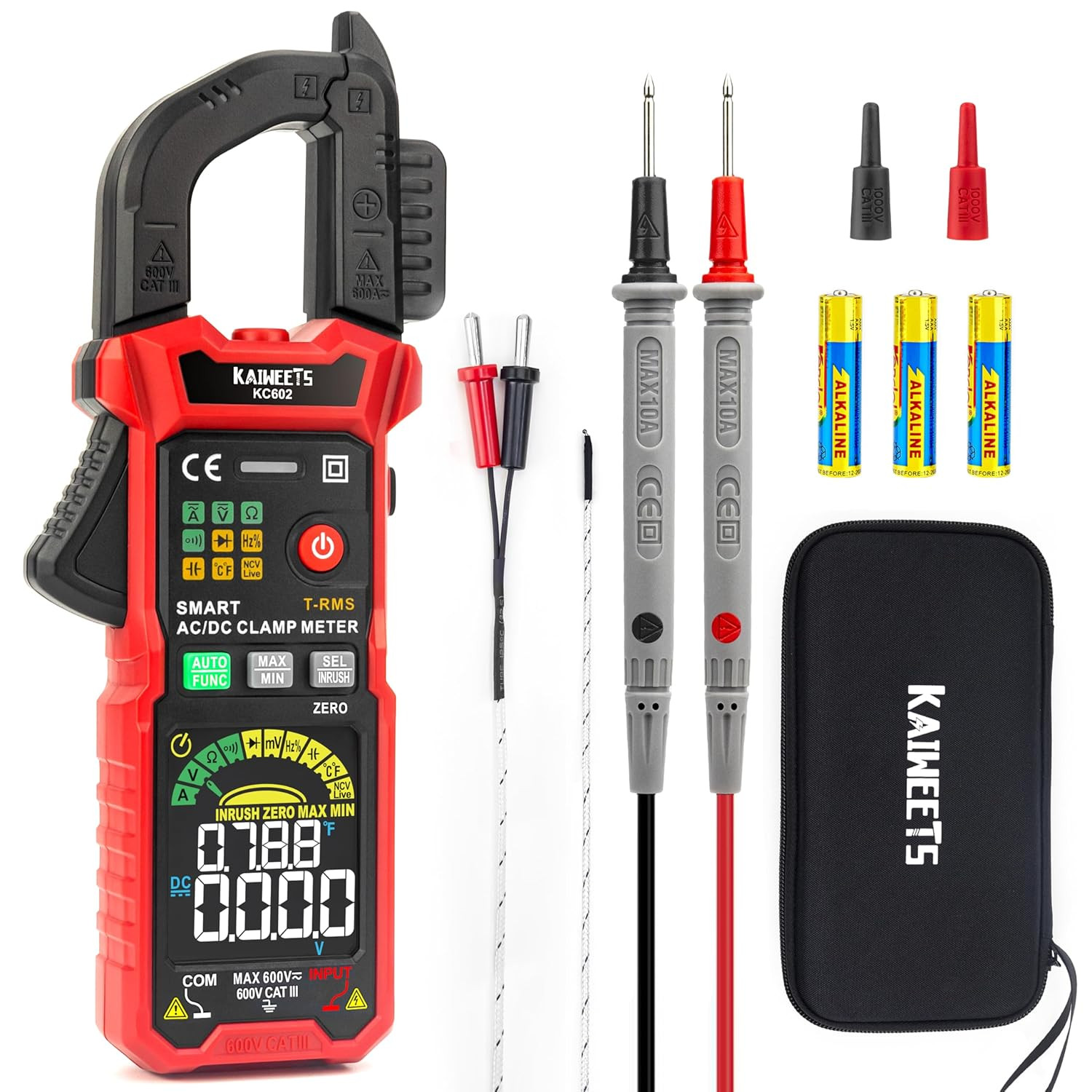 KAIWEETS Smart Digital Clamp Meter with D-Shaped Jaws, Clamp Multimeter with Inr