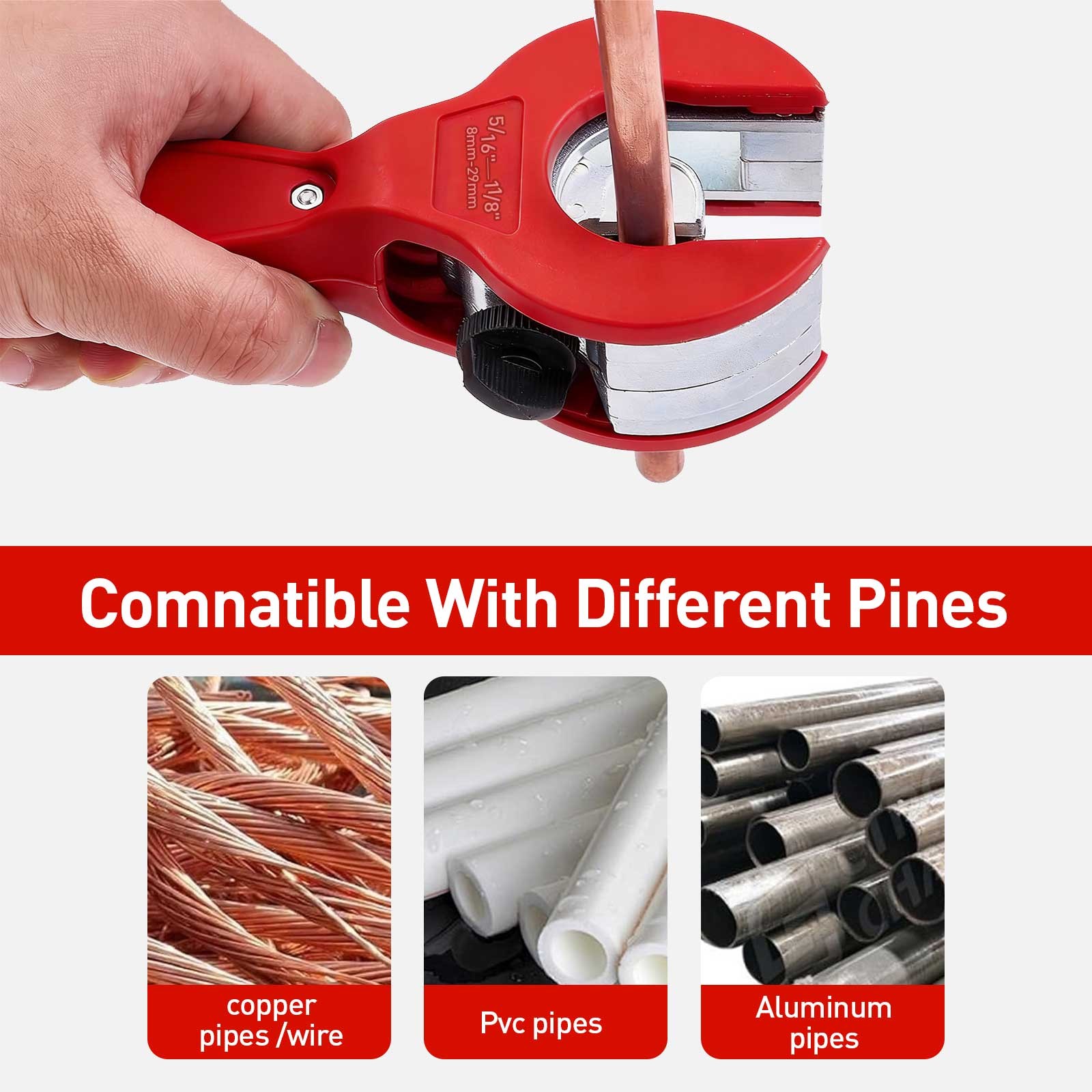 Copper Pipe Cutter Kit w/Deburring Tool Ratcheting Tubing Cutter for HVAC PVC