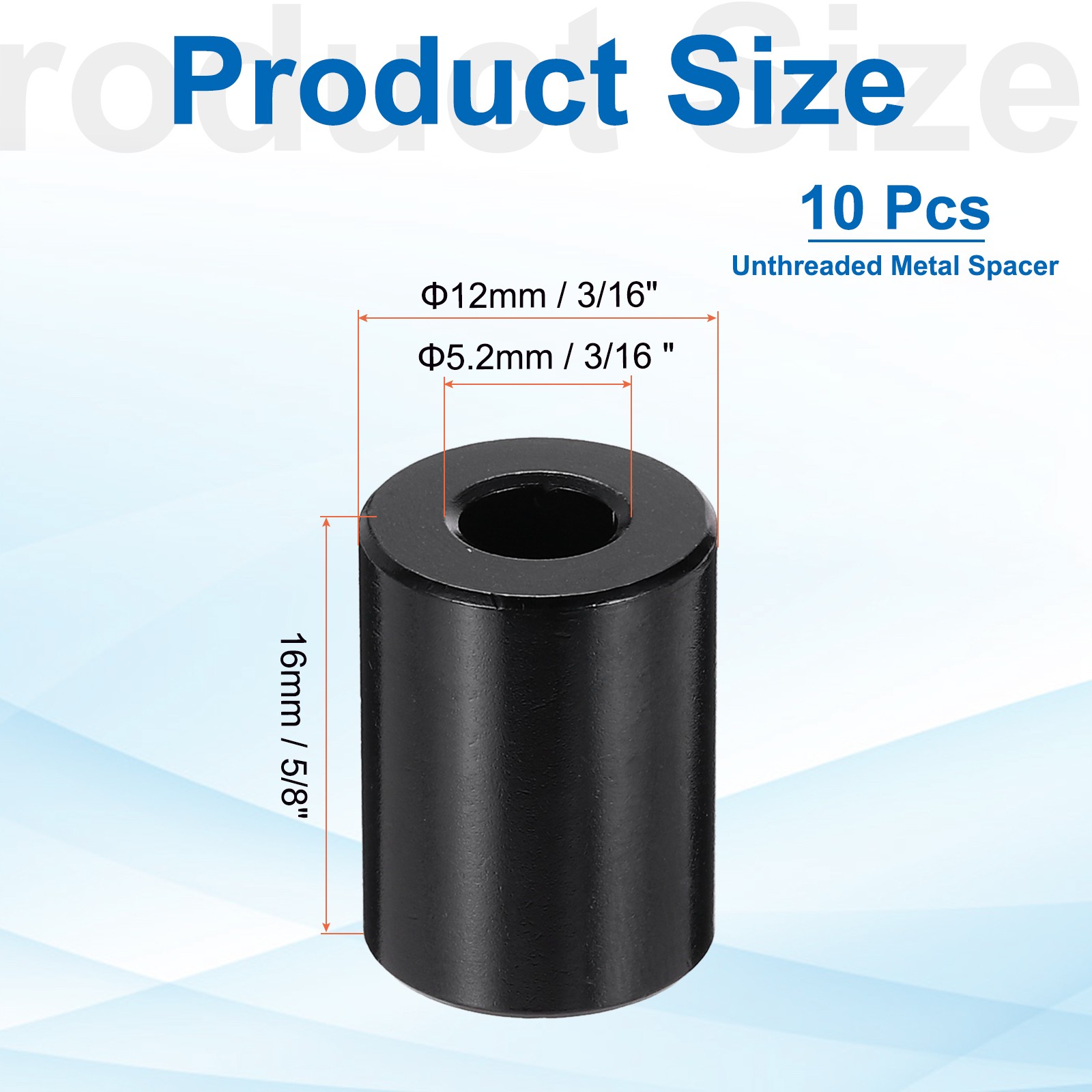 Aluminium Spacer, M5 3/16″ ID x 1/2″ OD x 5/8″ L, (Pack of 10)