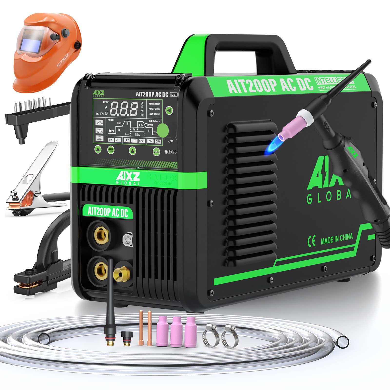 200A AC DC TIG Welder Pulse Aluminium 110V/230V TIG/MMA Welding Machine w/Helmet