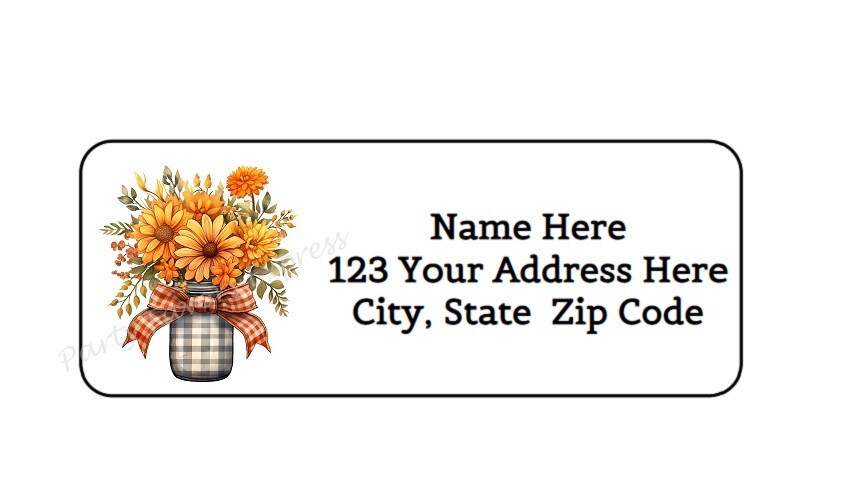 30 AUTUMN FLOWERS MASON JAR PERSONALIZED RETURN ADDRESS LABELS 1 in X 2.625 in