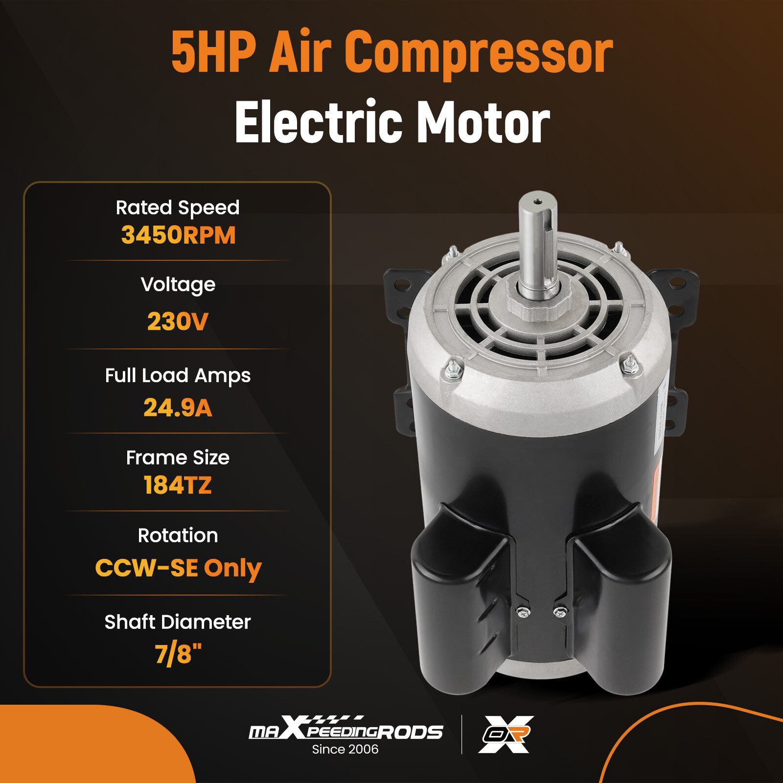 5HP Electric Compressor Motor 184T Frame Size 3450RPM 7/8“ Shaft Keyed 54421193