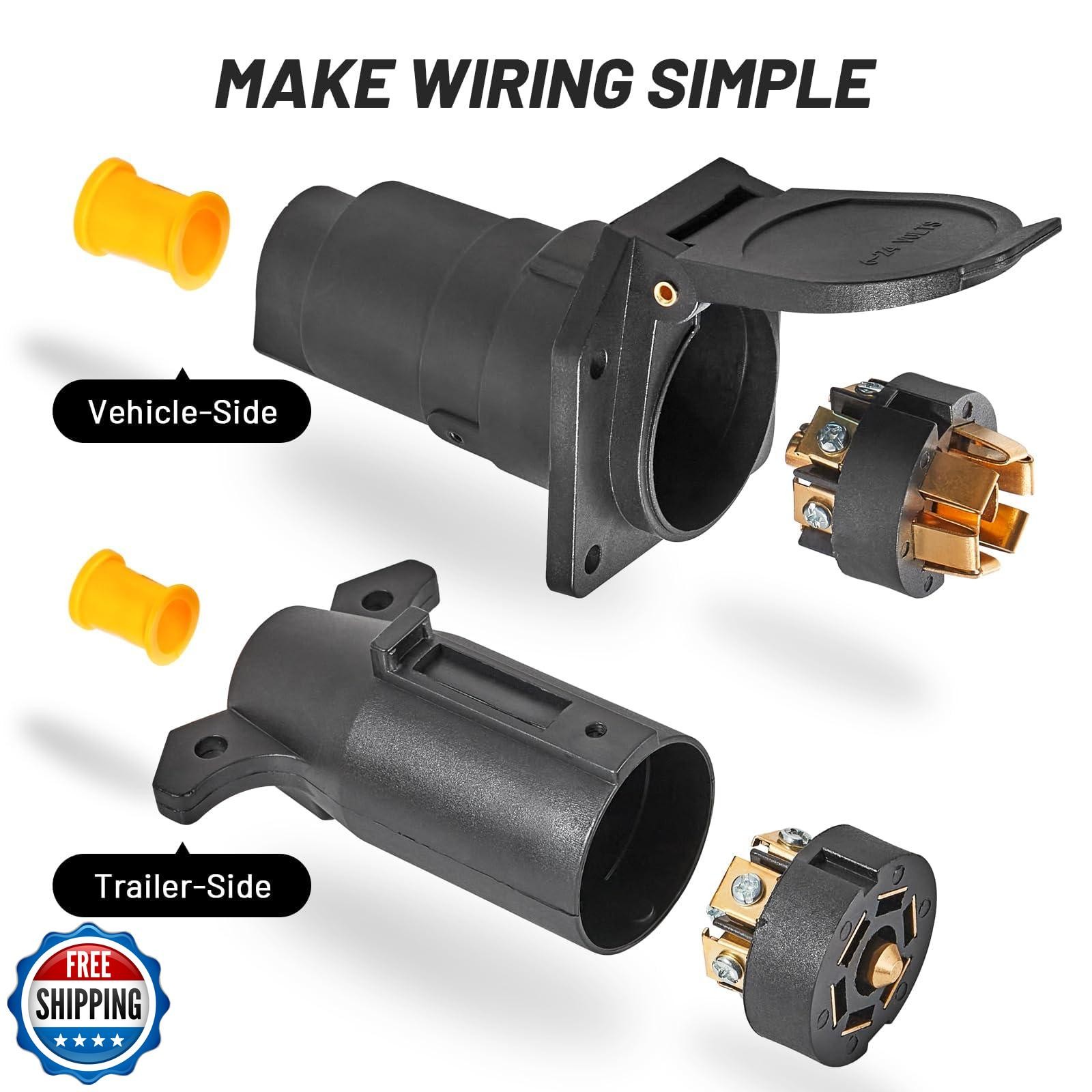 MECMO RV 7 Pin Male and Female Trailer Connector, Vehicle Side an