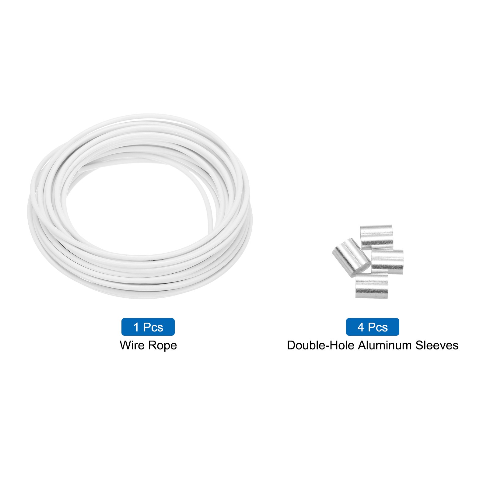33Ft(10m) Wire Rope 1/8″(3mm) with 4Pcs Aluminum Sleeves White