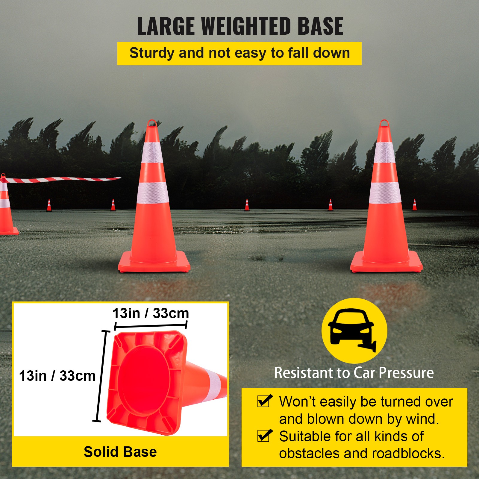 Uimoso 12PCS Safety Cones Traffic Cones 28″ Orange Reflective Collars Road Cones