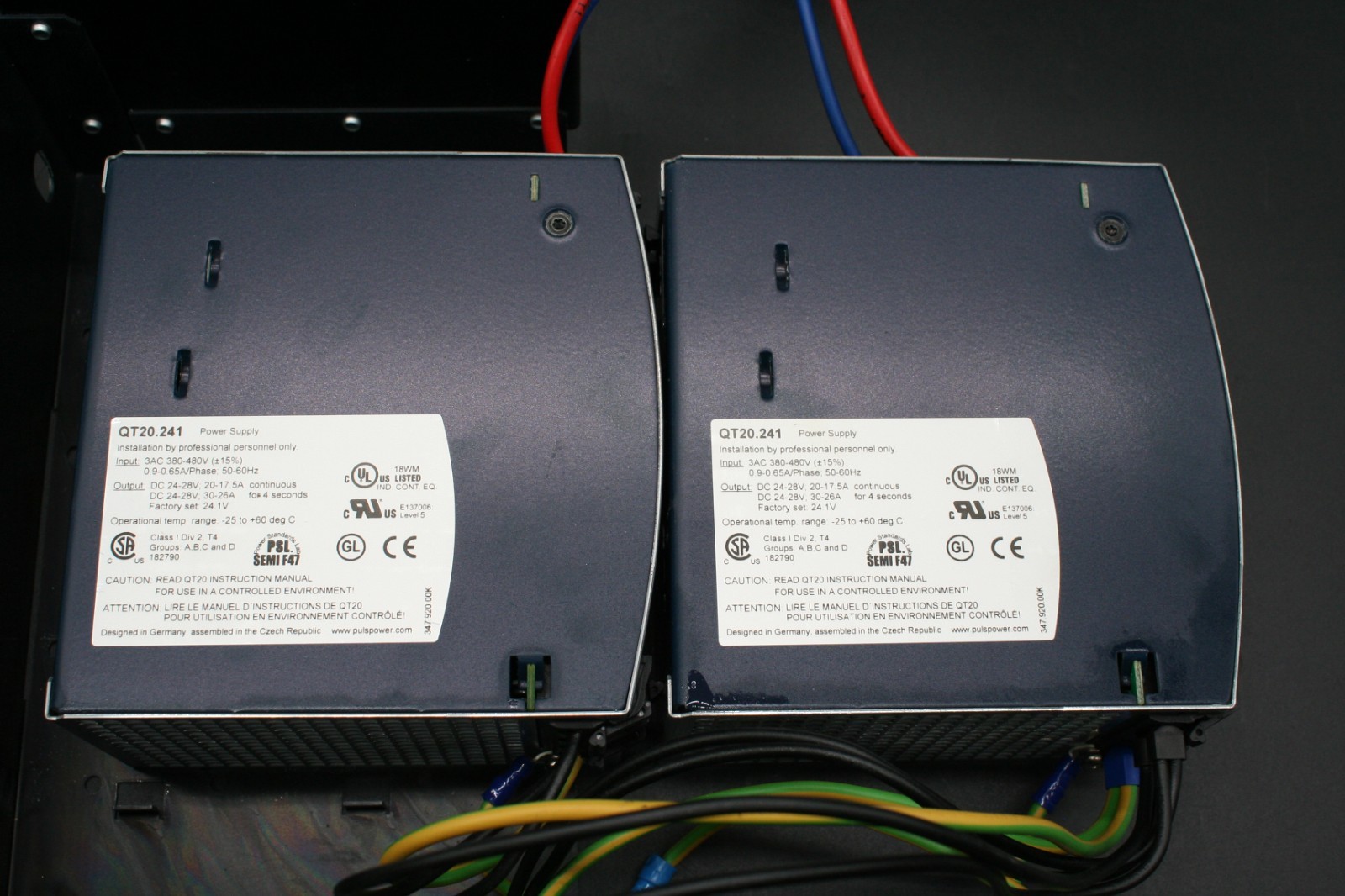 Two (2) PULS QT20.241 Power Supplies with Housing Unit and Cables 480 W Output