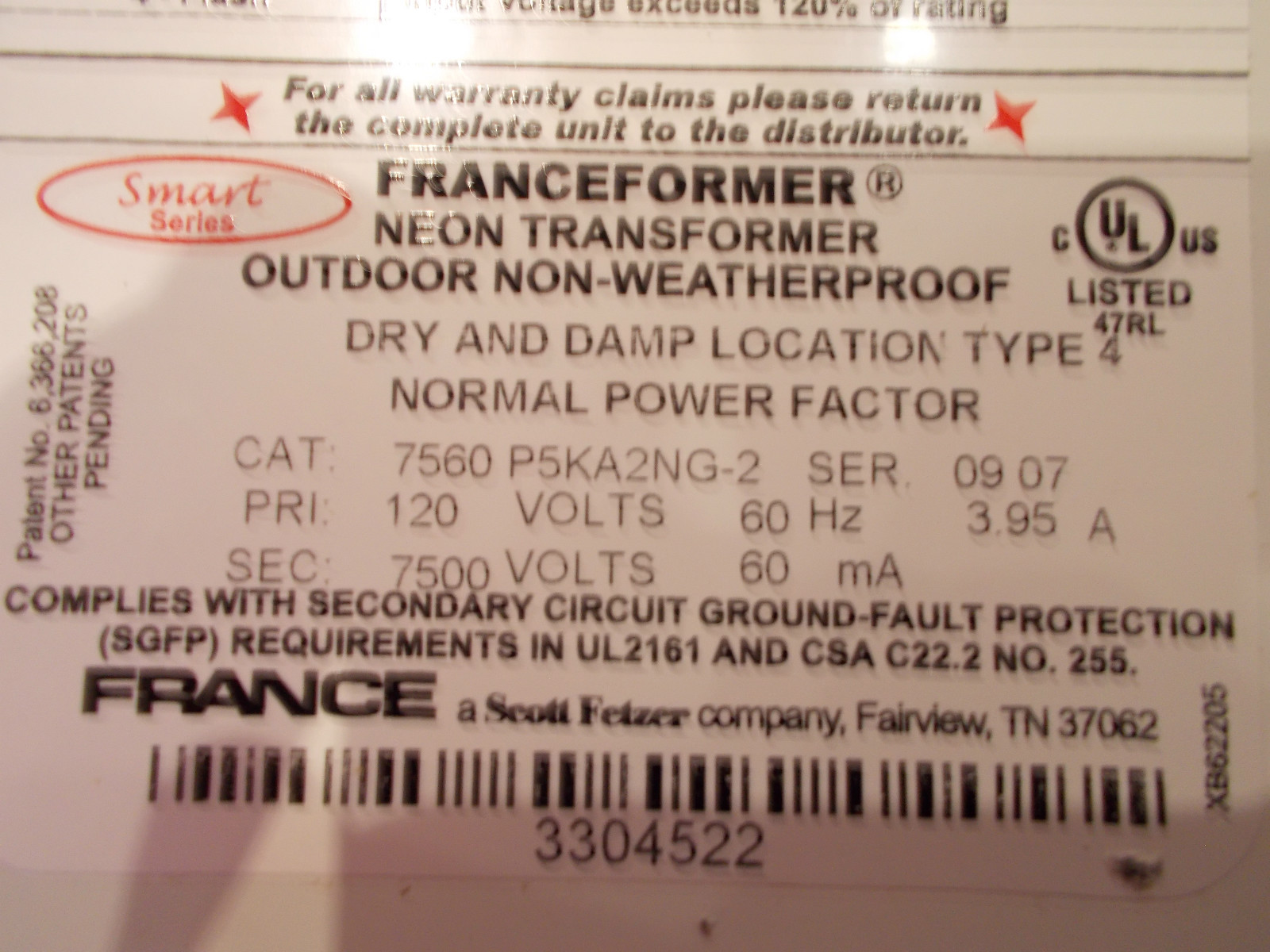 7560 P5KA2NG-2 Transformer NIB! electric Sign Repair PARTS. FREE SHIPPING! 42LBS