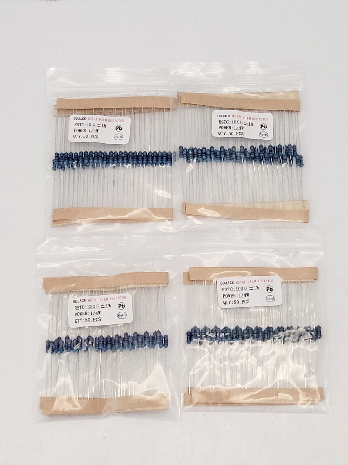 (Lot Of 4) 50 Pcs BOJACK 1/4W Metal Film Resistors/ 100 Ohm/ 50 Pieces Per Pack