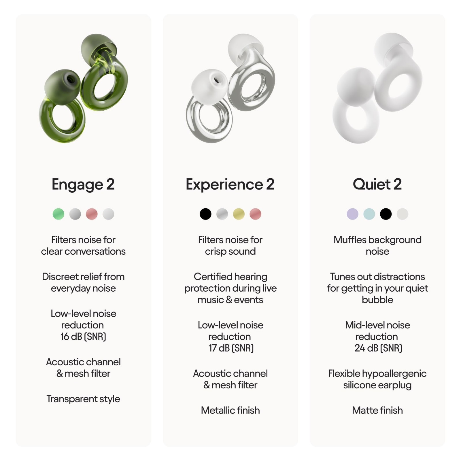 Loop Engage 2 Ear Plug Everyday Noise Relief Rose 16 dB Filtered Noise Reduction