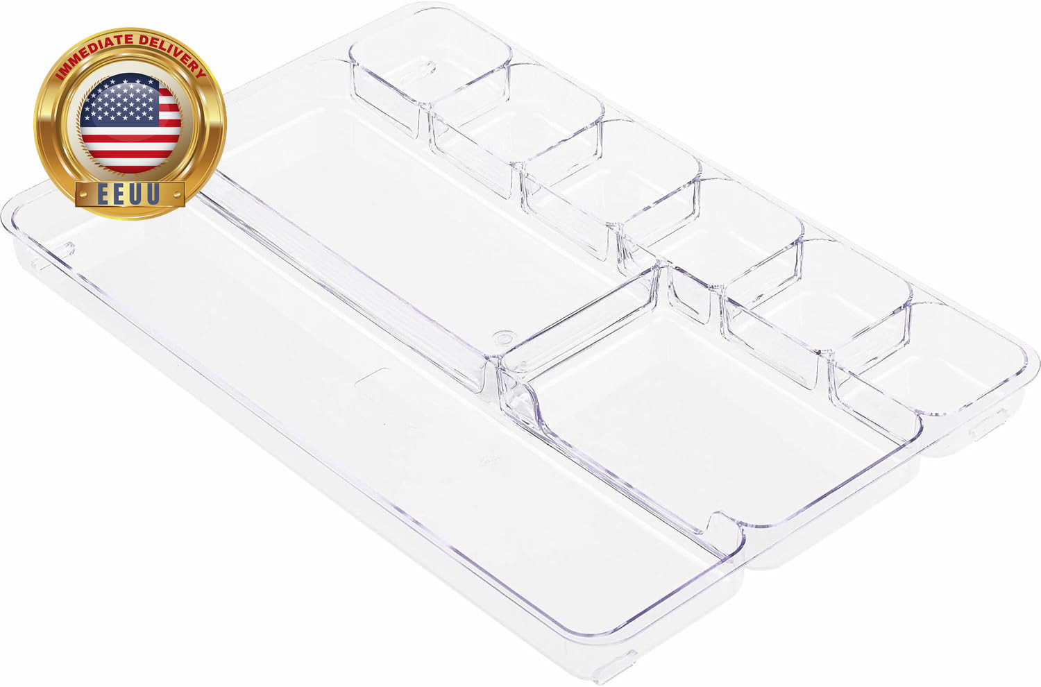 Drawer Tray Organizer, 9-Compartments, 9.38″ X 14″ X 1.25″, Plastic, Clear ⭐️⭐️⭐