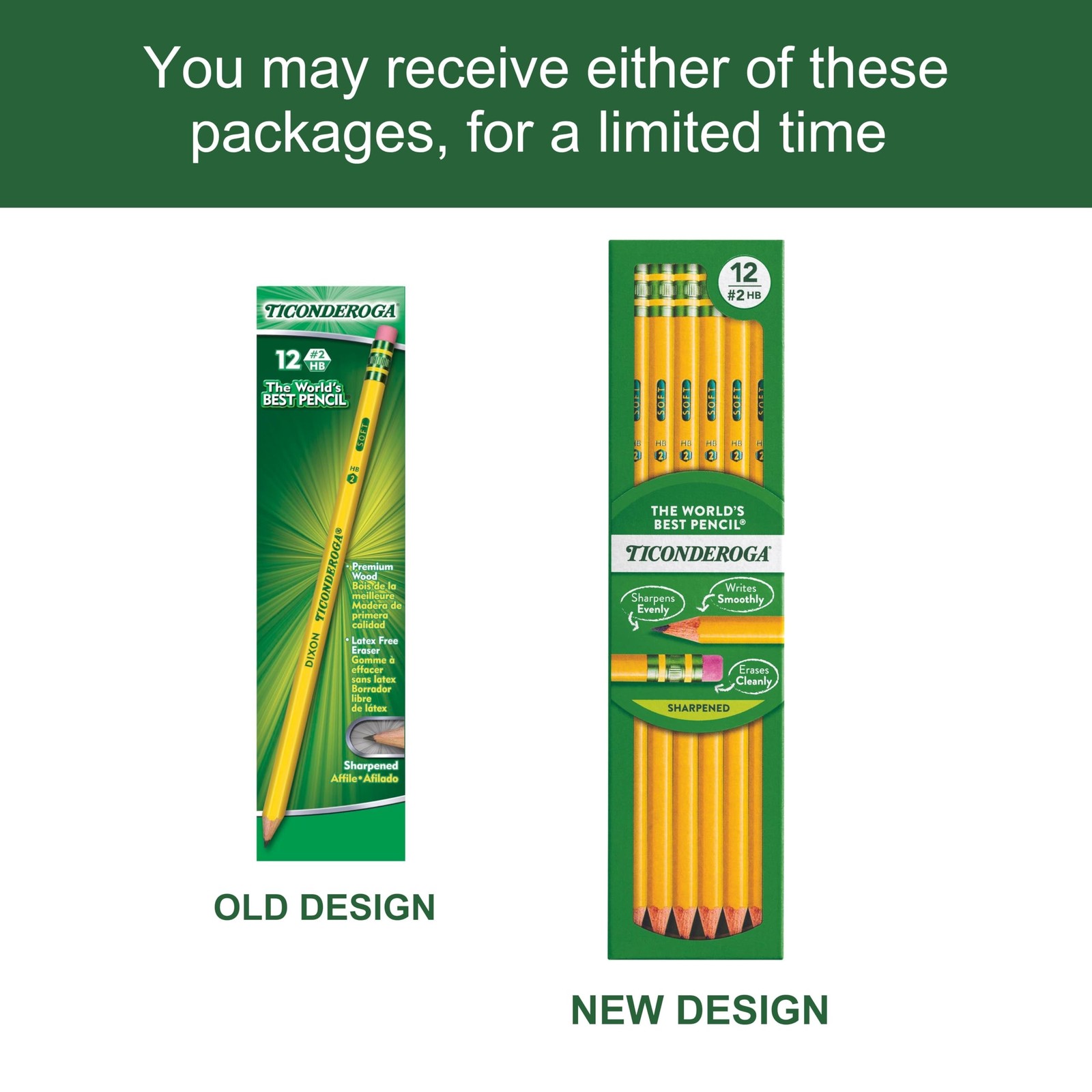 Ticonderoga Wood-Cased Pencils, Pre-Sharpened, 2 12 Count (Pack of 1), Yellow