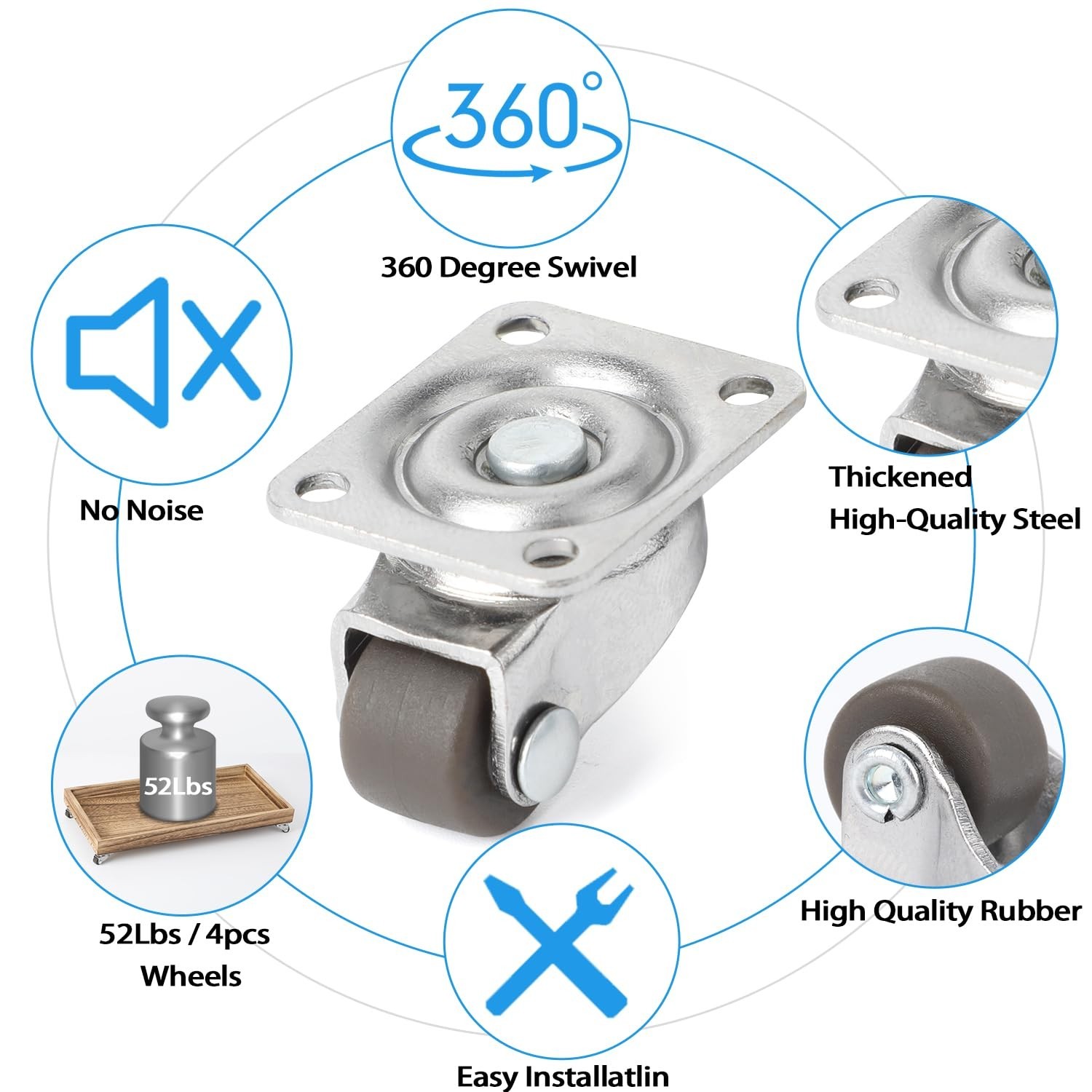 Low Profile 360° Swivel Caster Wheels – 1/2 Inch for DIY Projects and Furniture