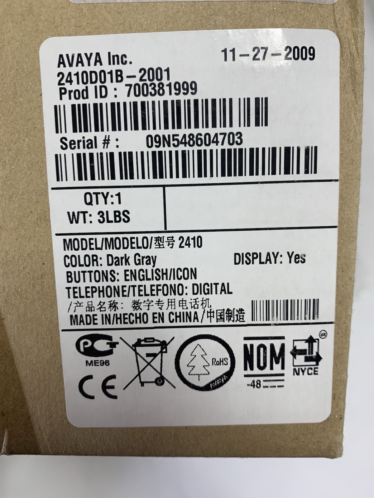 New Avaya 2410 Single Line Corded Phone, Open Box