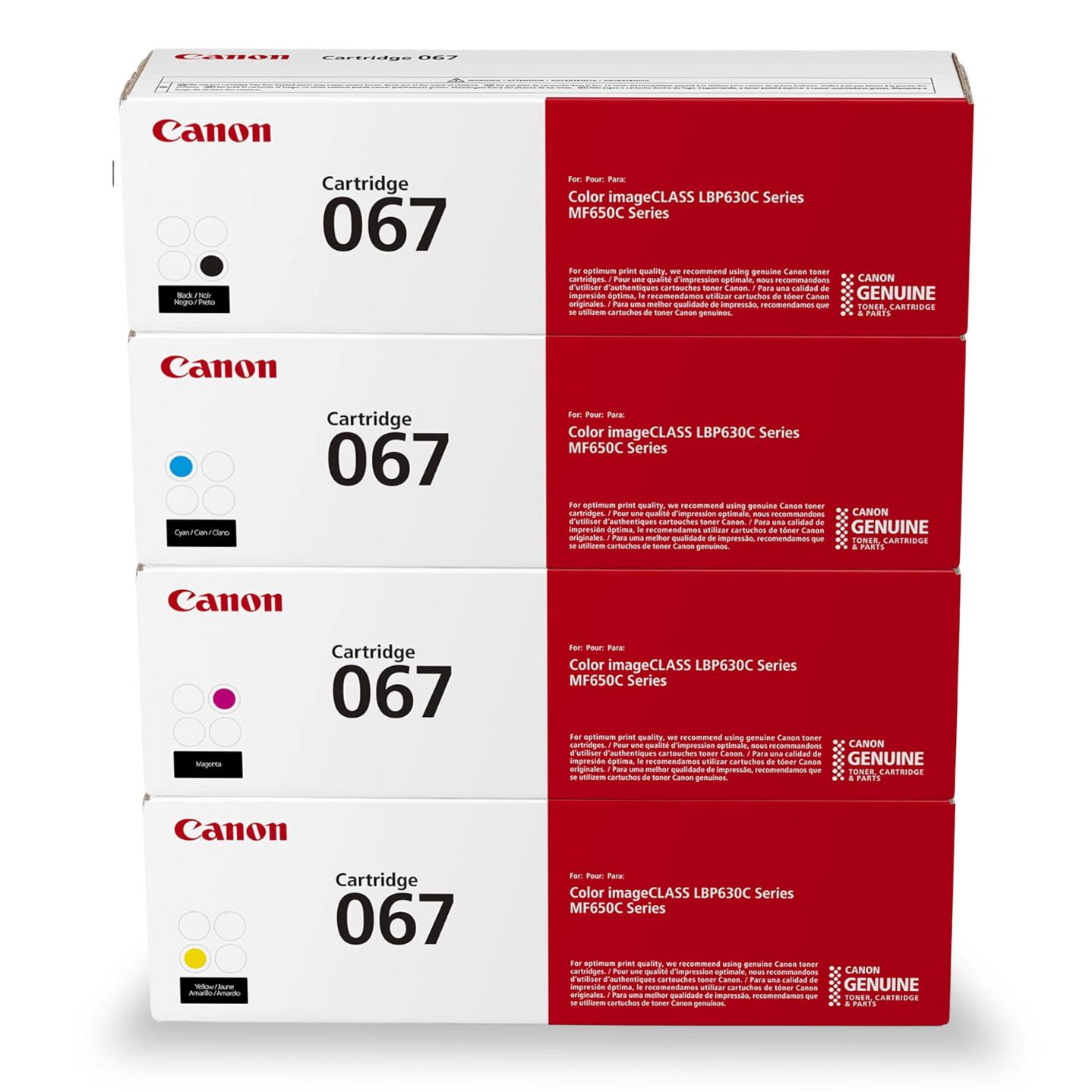 Canon 067 Toner Cartridge 4 Color Set B/ C/ M/ Y Works with MF653Cdw LBP633Cdw