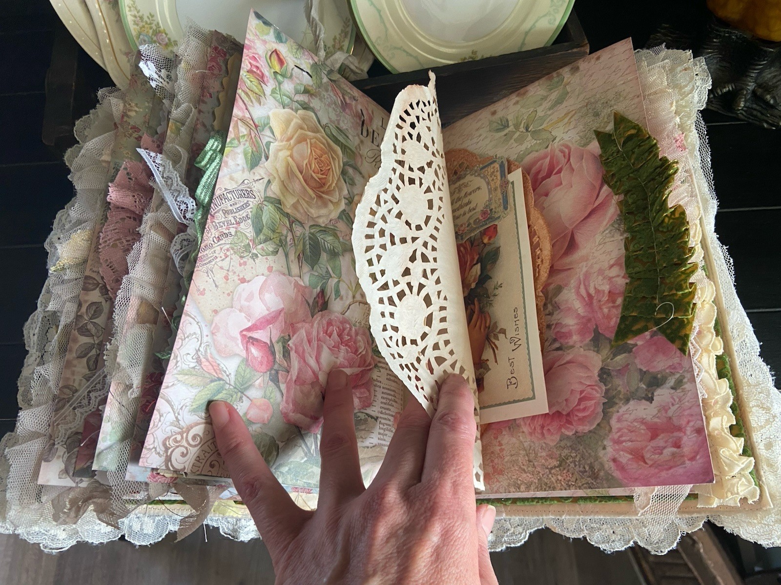Handmade Lace Prayer book Junk Journal Antique Photo Embellished Chunky/HUGE!!