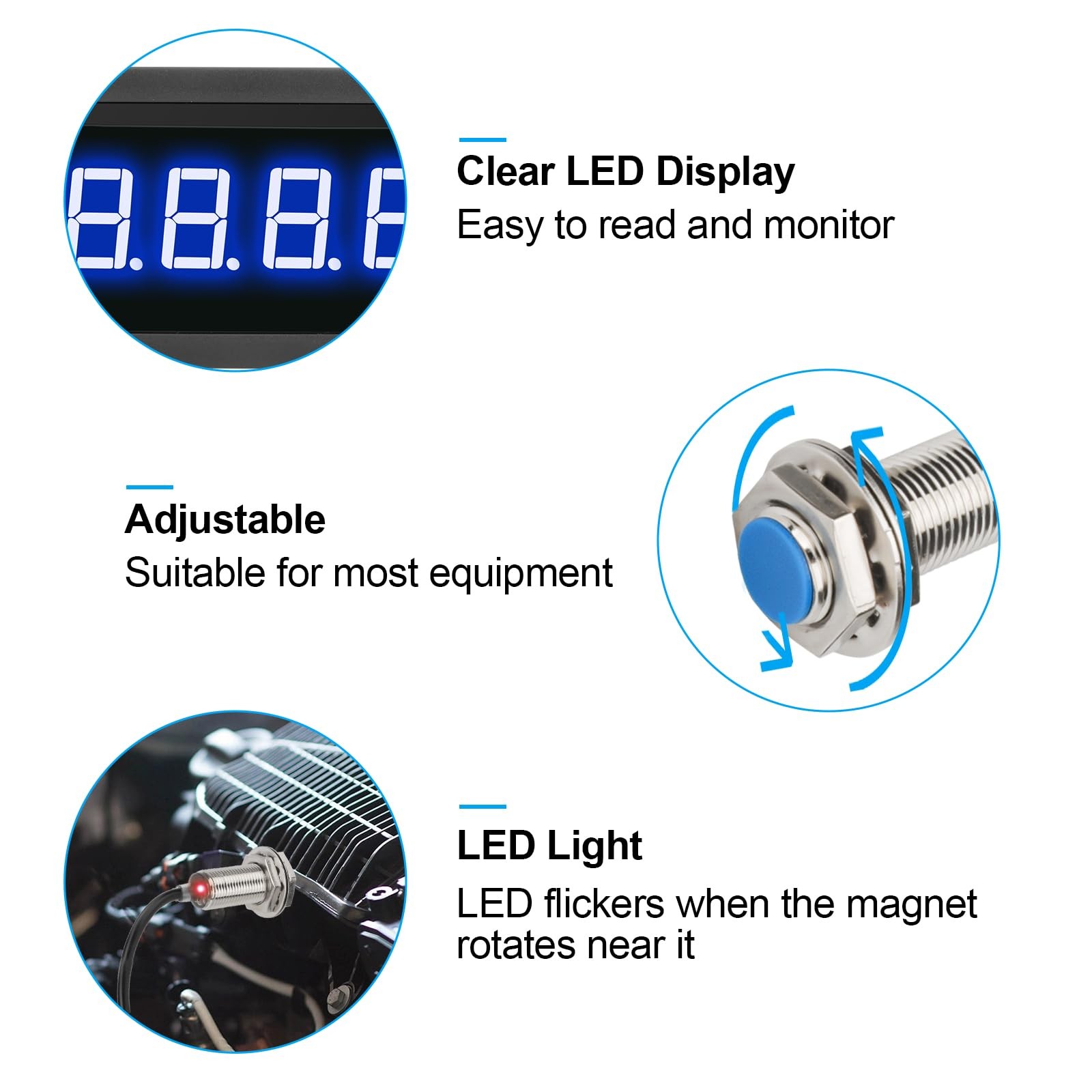 EEEkit 4 Digital Blue LED Tachometer, RPM Speed Meter Motor with