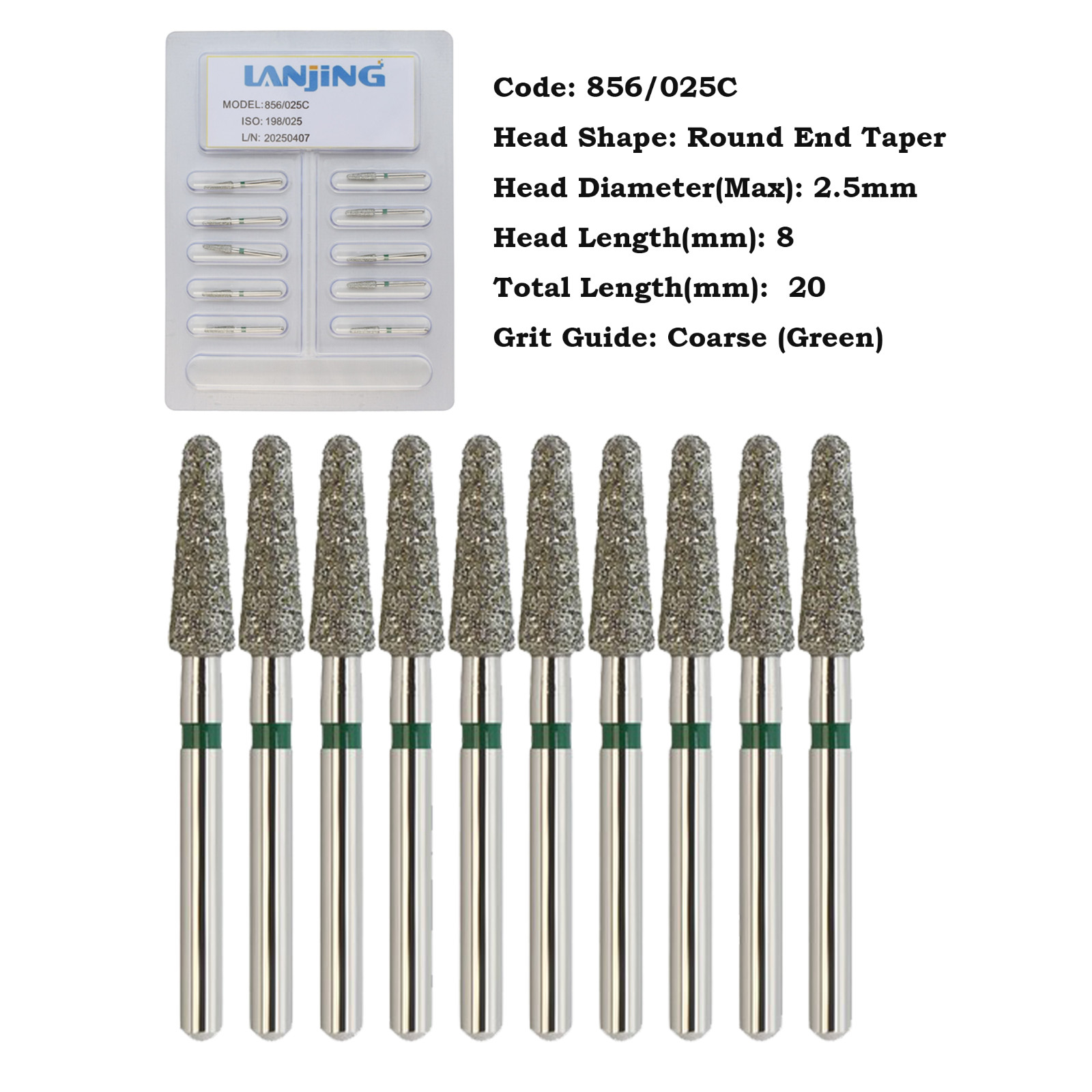 Dental Diamond Burs FG Round End Taper Bur Super Coarse Fine 856 850 High Speed