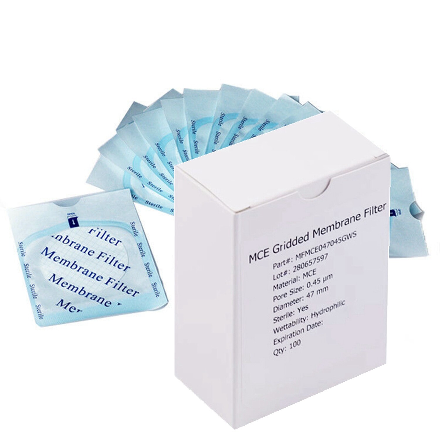 MCE Gridded Membrane Filters, 47mm Diameter, 0.22 um 0.45 μm Pore Size, STERILE