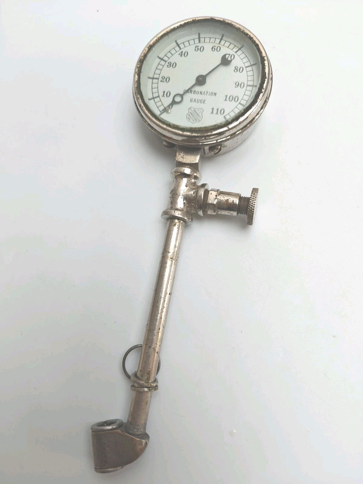 Ashcroft Carbonation Gauge 3″ Range: 0-110# Test Valve. Bridgeport Conn. U.S.A